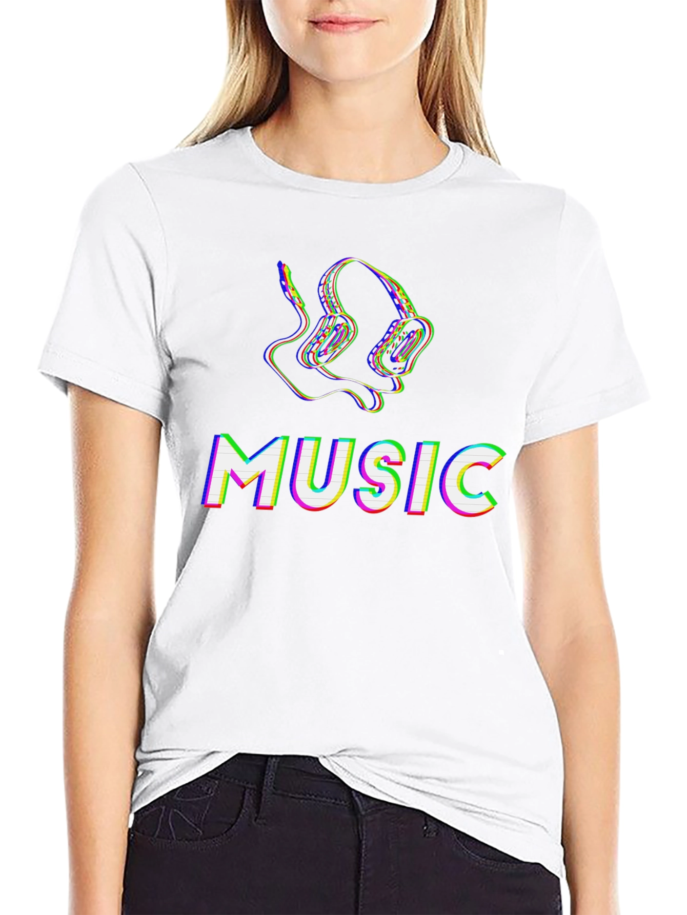 Music Headphone Glitch Graphic Tee