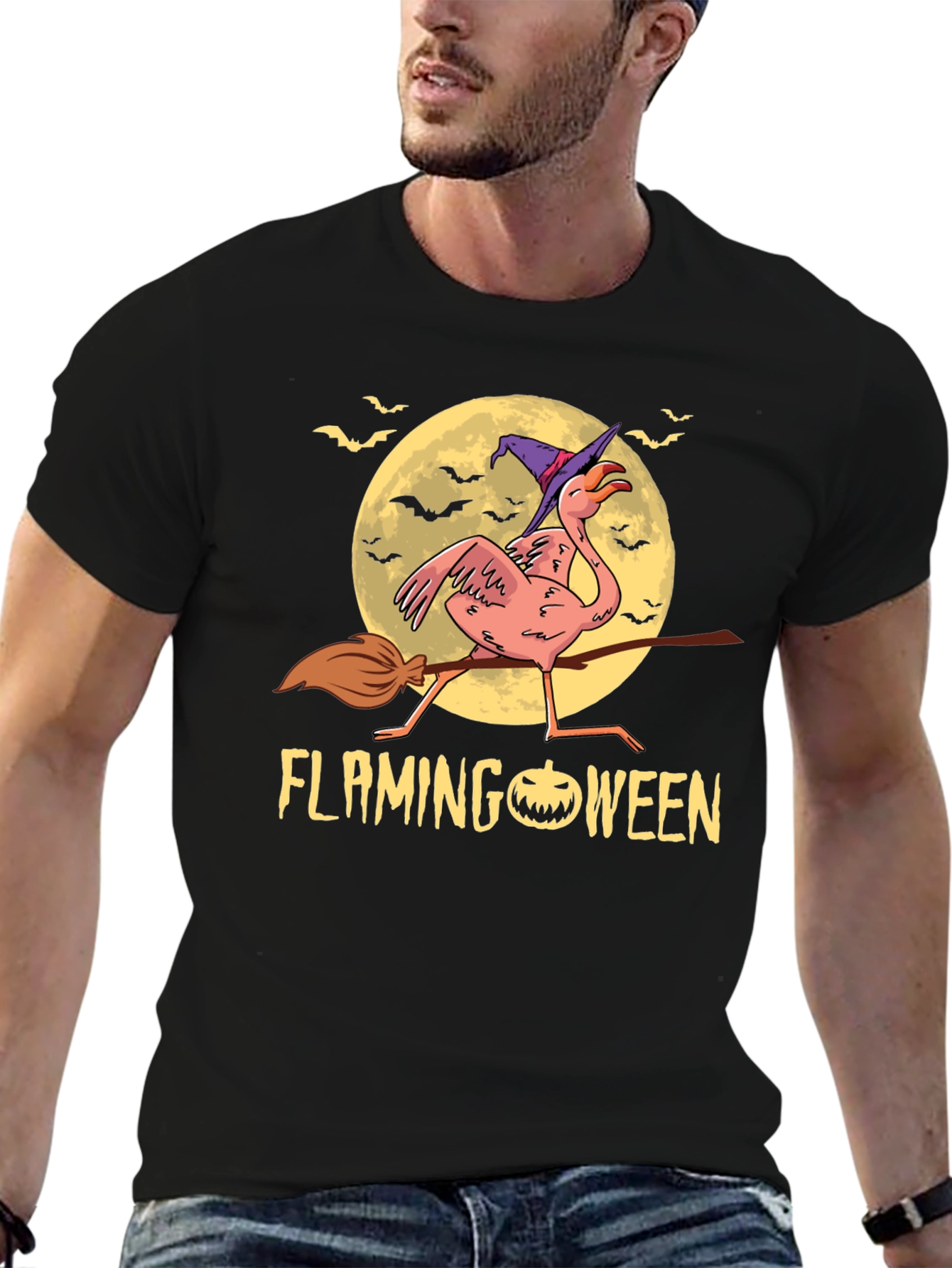 Flamingoween T-Shirt: Flamingo Witch Halloween Tee