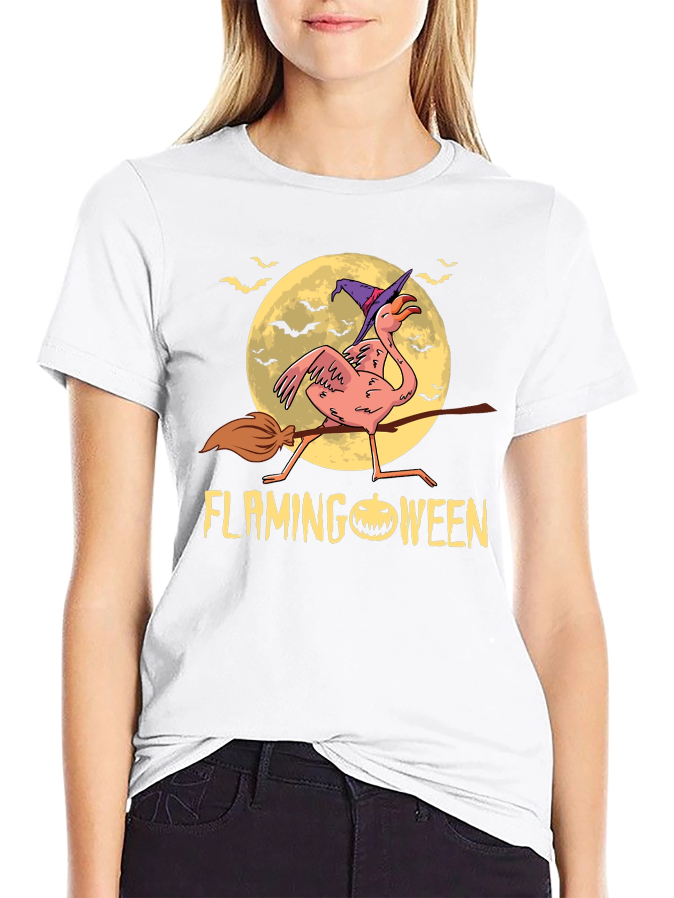 Flamingoween T-Shirt: Flamingo Witch Halloween Tee