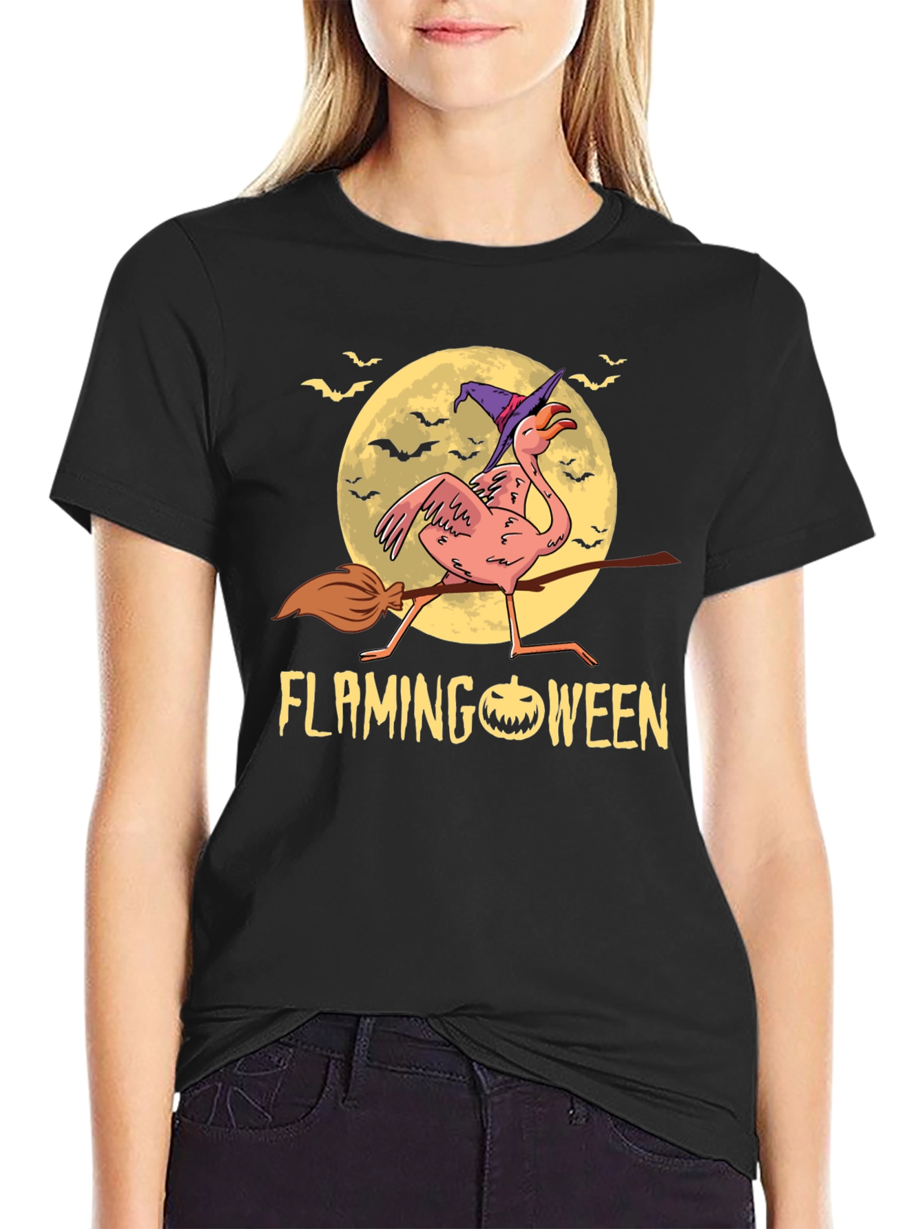 Flamingoween T-Shirt: Flamingo Witch Halloween Tee