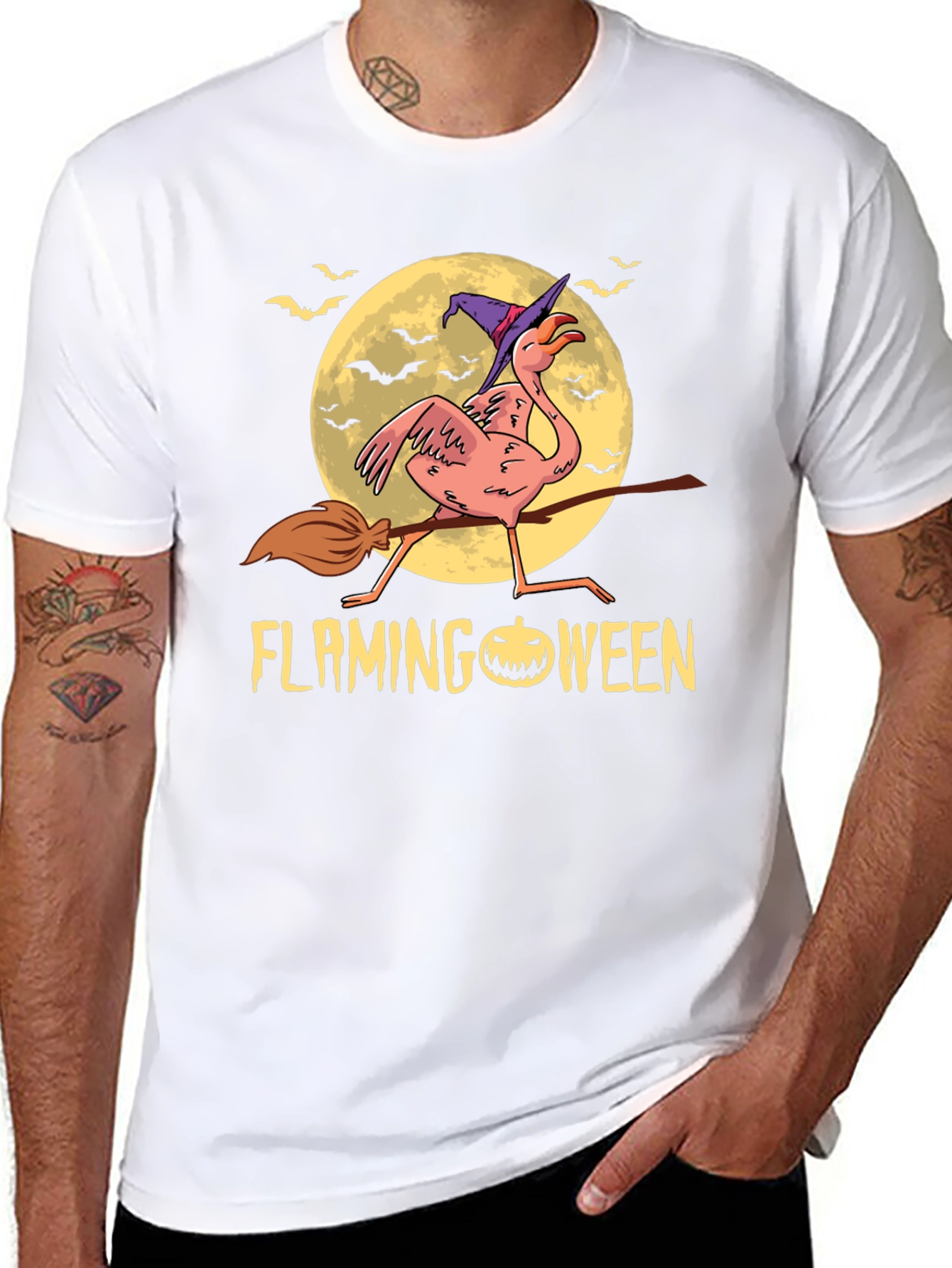 Flamingoween T-Shirt: Flamingo Witch Halloween Tee