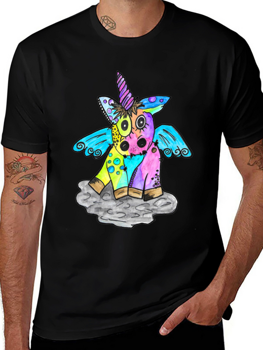 Funky Unicorn Graphic Tee - Black Cotton Blend
