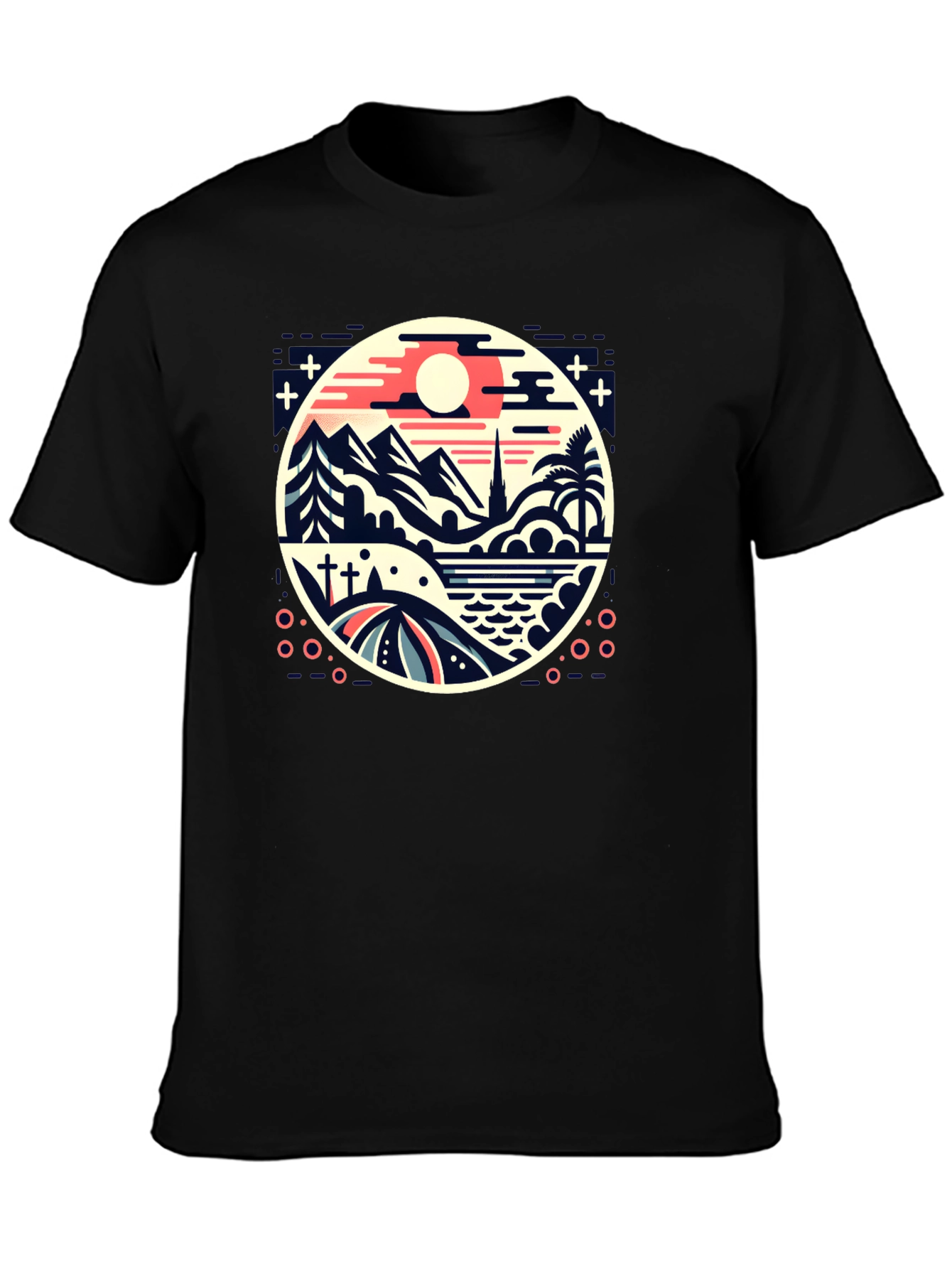 Retro Landscape Graphic Tee - Black Cotton Blend