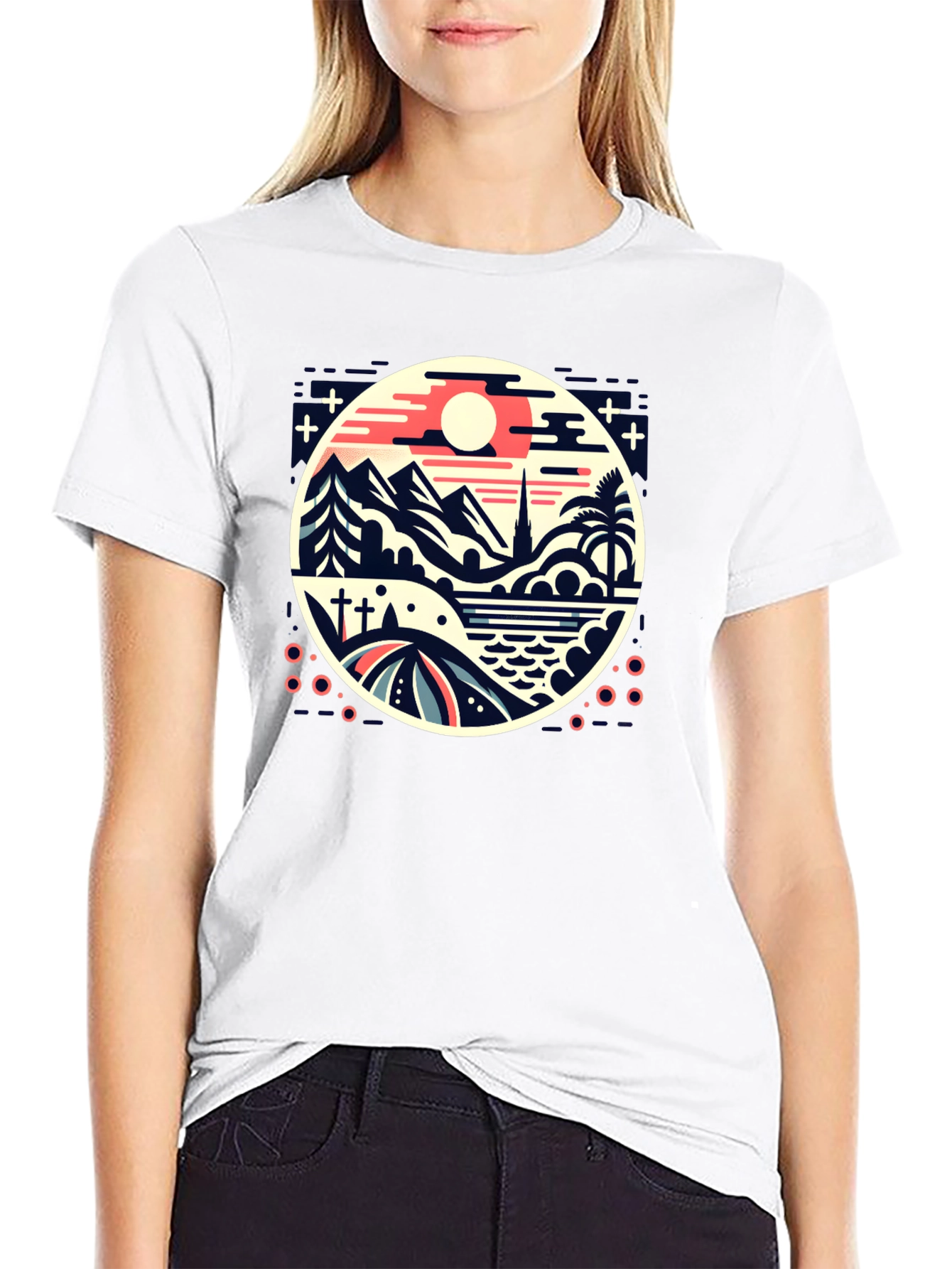 Retro Landscape Graphic Tee - Black Cotton Blend