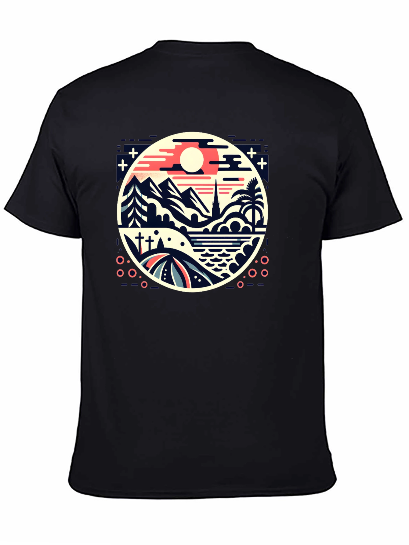 Retro Landscape Graphic Tee - Black Cotton Blend