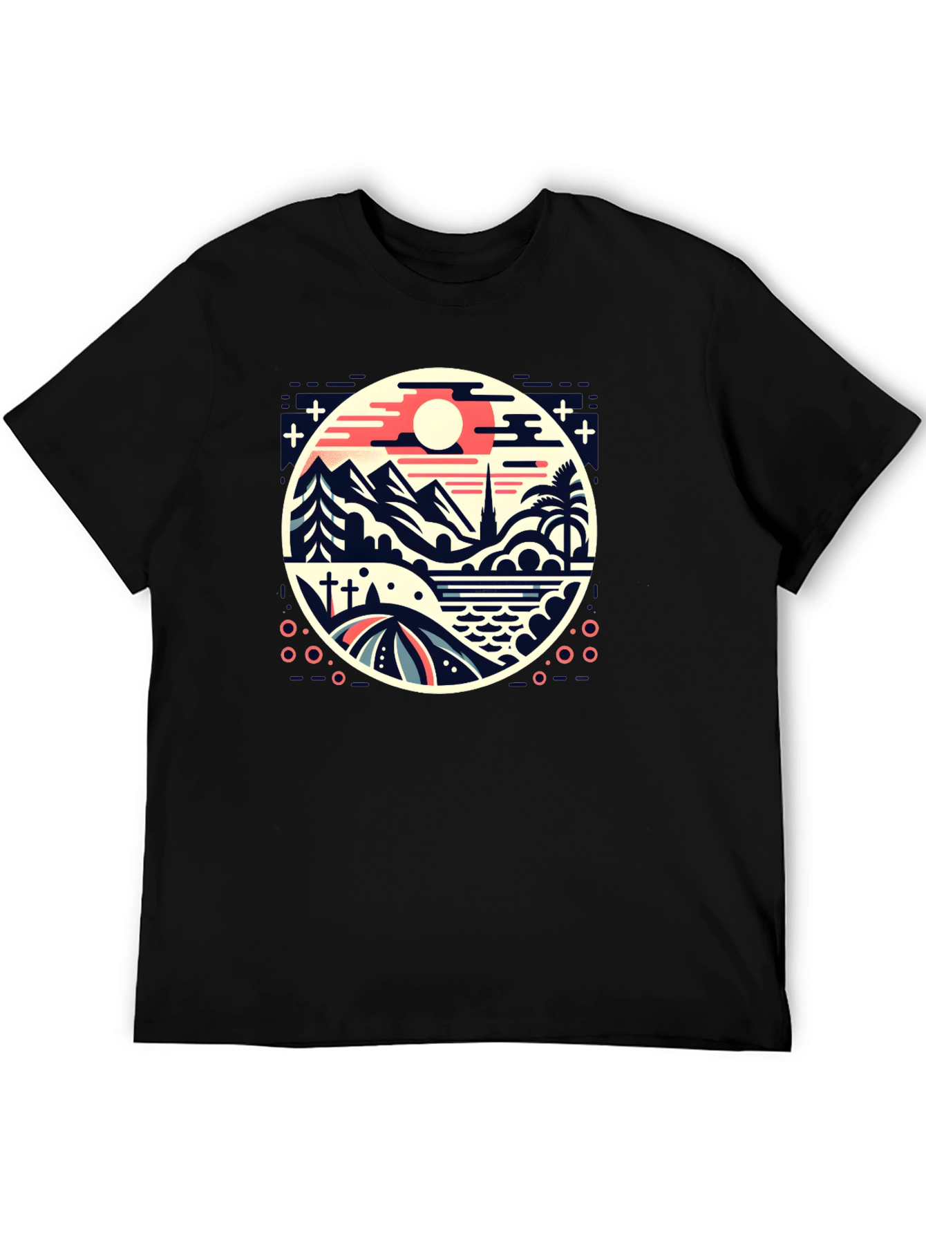 Retro Landscape Graphic Tee - Black Cotton Blend