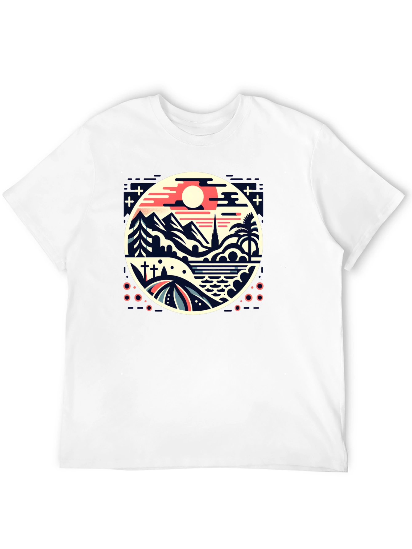 Retro Landscape Graphic Tee - Black Cotton Blend