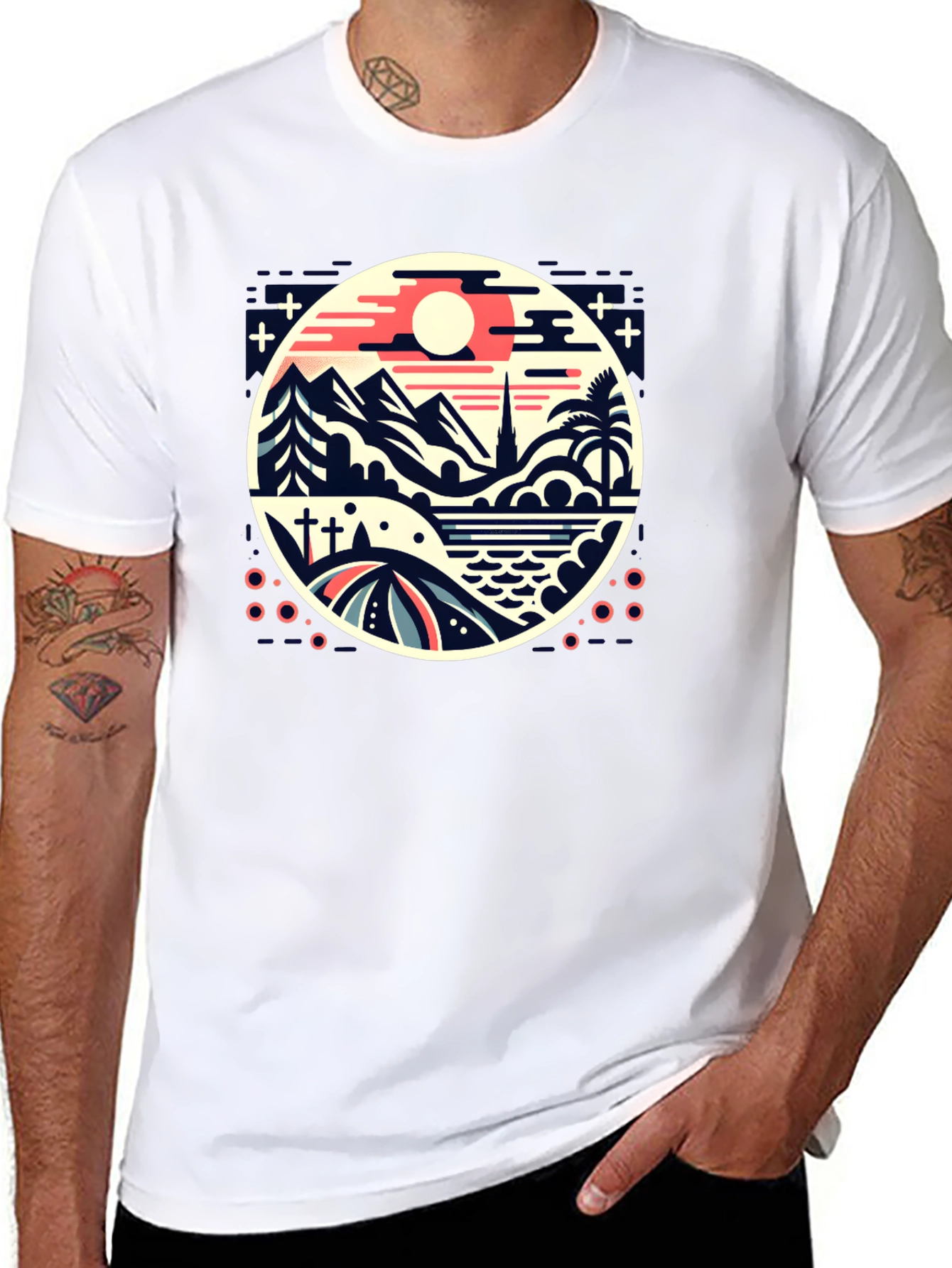 Retro Landscape Graphic Tee - Black Cotton Blend