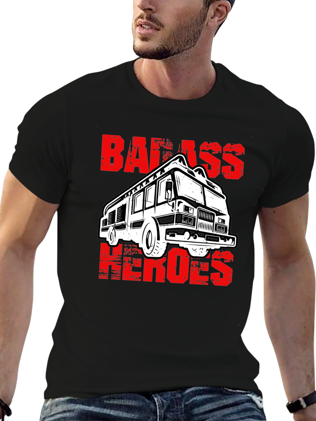 Badass Heroes Fire Truck Graphic T-Shirt