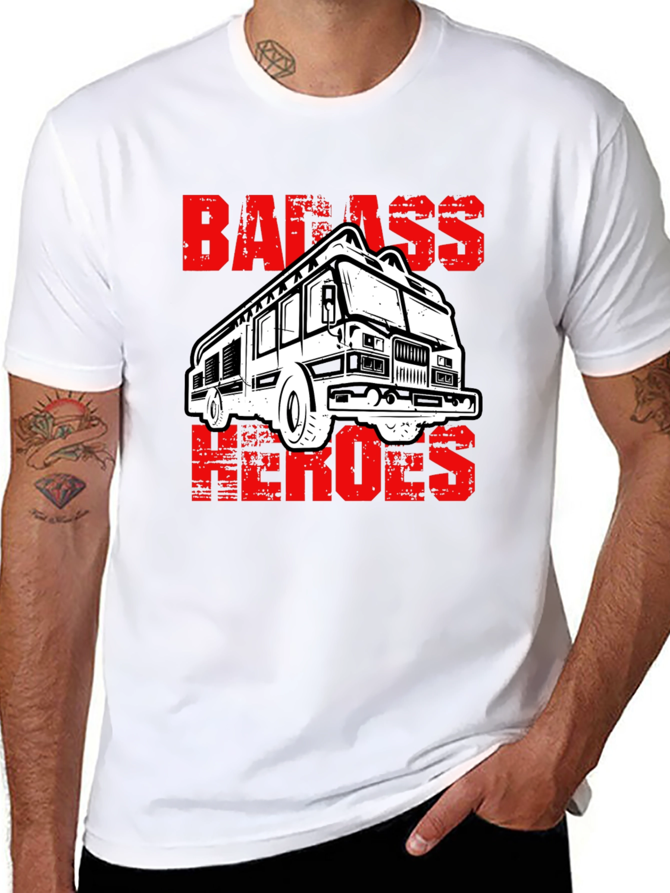 Badass Heroes Fire Truck Graphic T-Shirt
