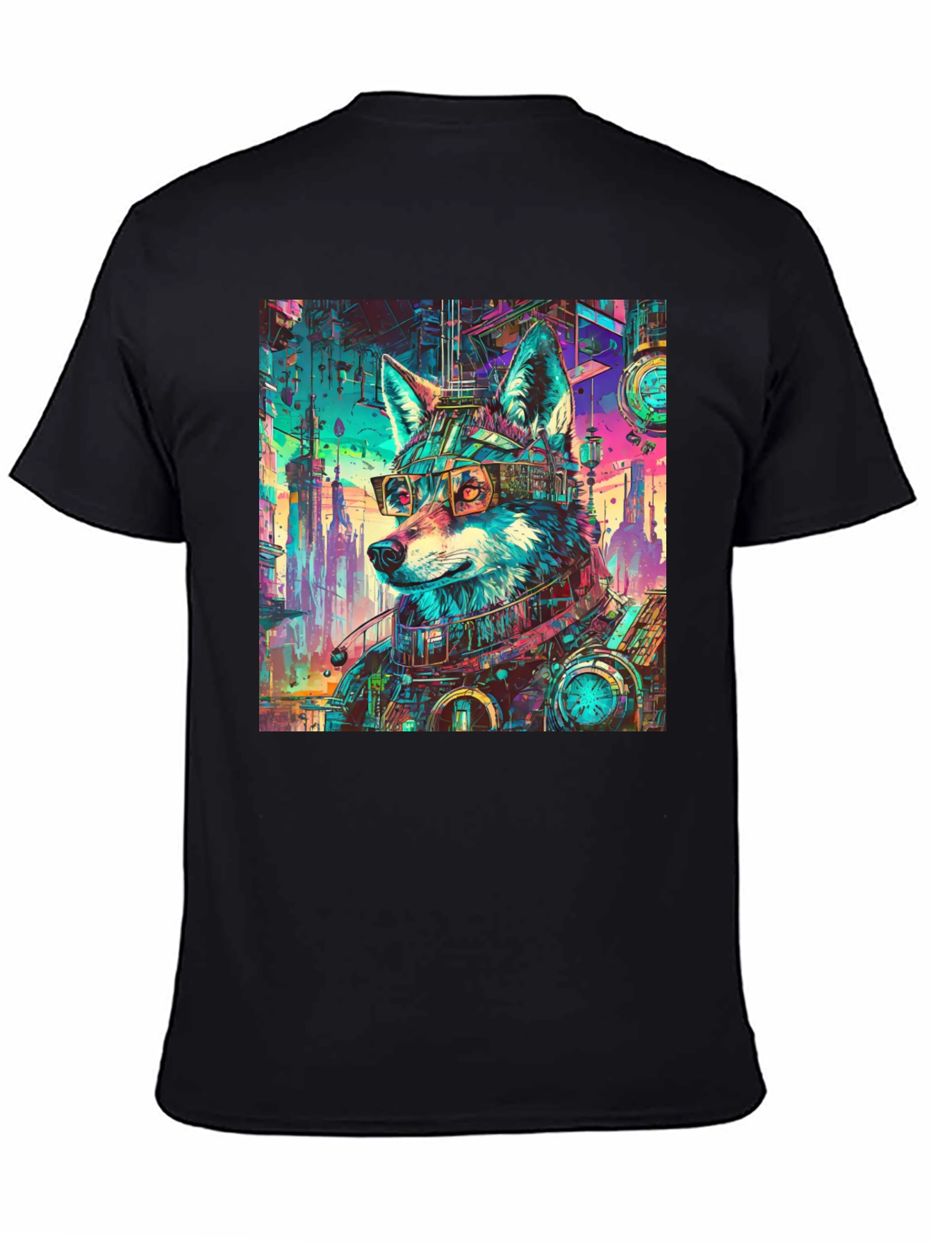 Cyberpunk Wolf Graphic Tee - Cool Animal Design