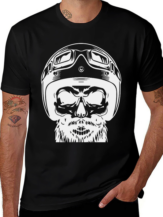 Skull Helmet Graphic Tee - Black Cotton T-Shirt