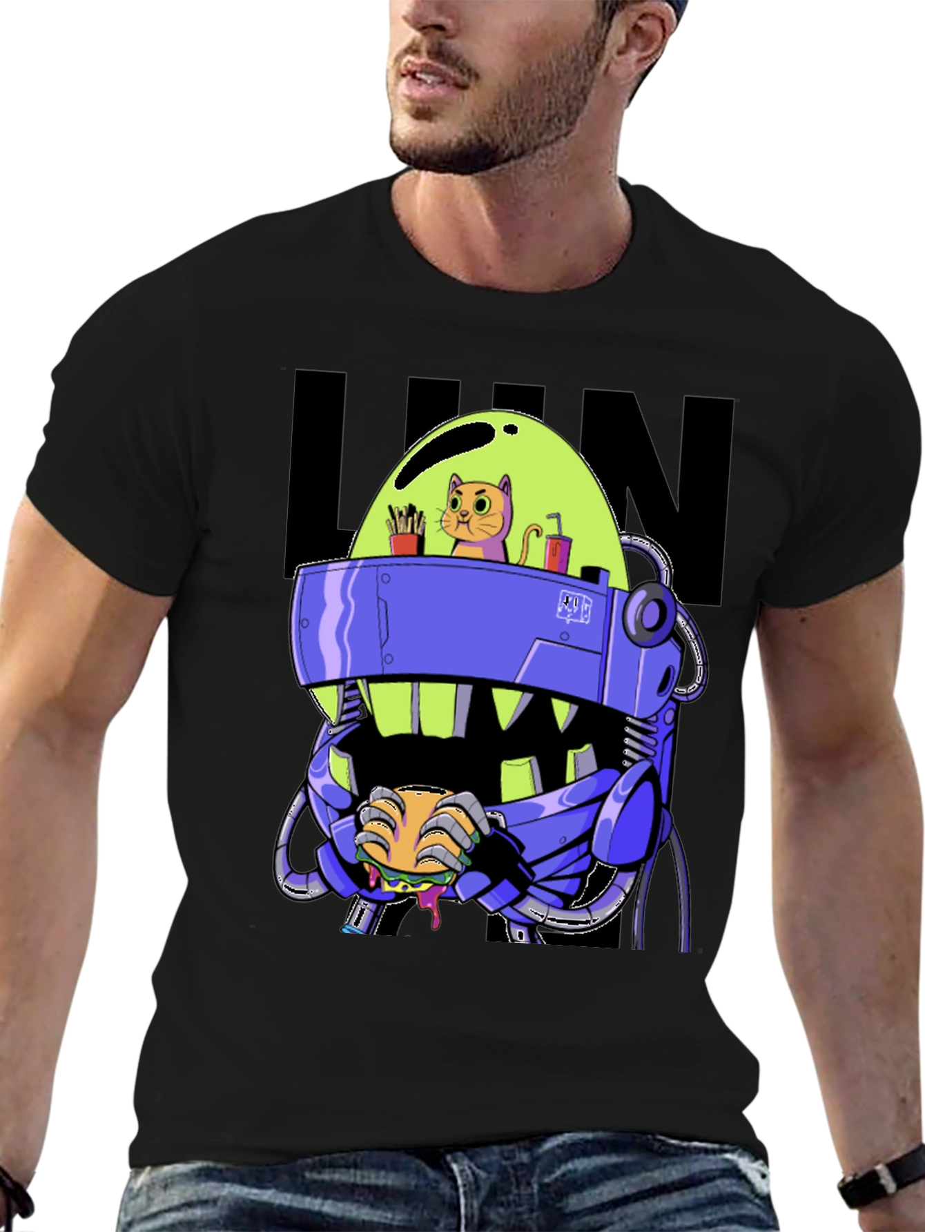 Robo Cat T-Shirt - Sci-Fi Burger Lover