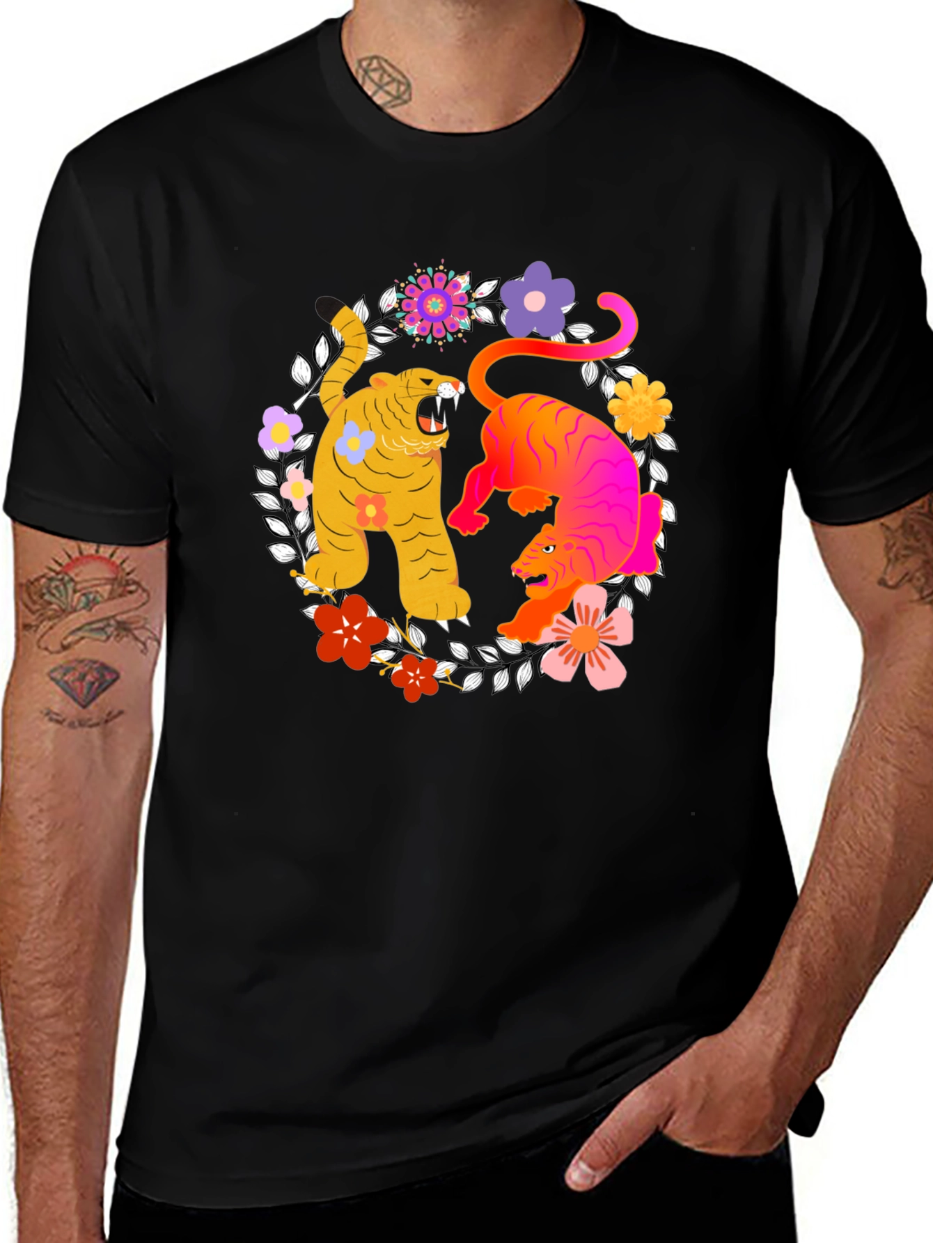 Tiger Floral Graphic Tee - Stylish Unisex Shirt
