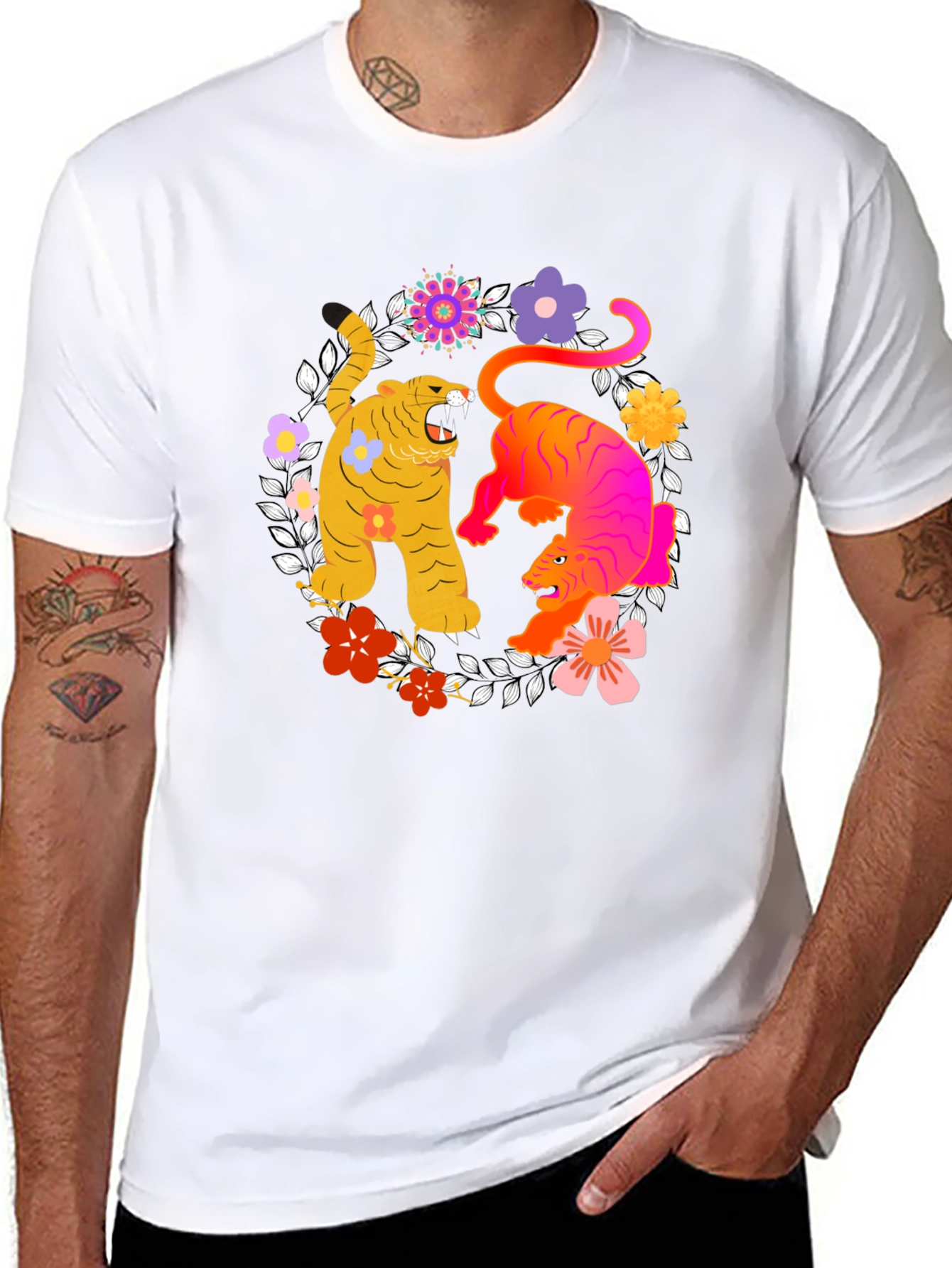 Tiger Floral Graphic Tee - Stylish Unisex Shirt