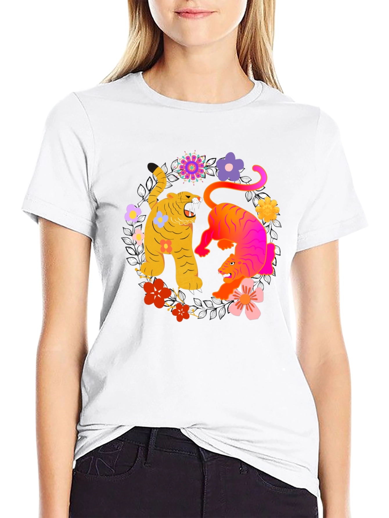 Tiger Floral Graphic Tee - Stylish Unisex Shirt