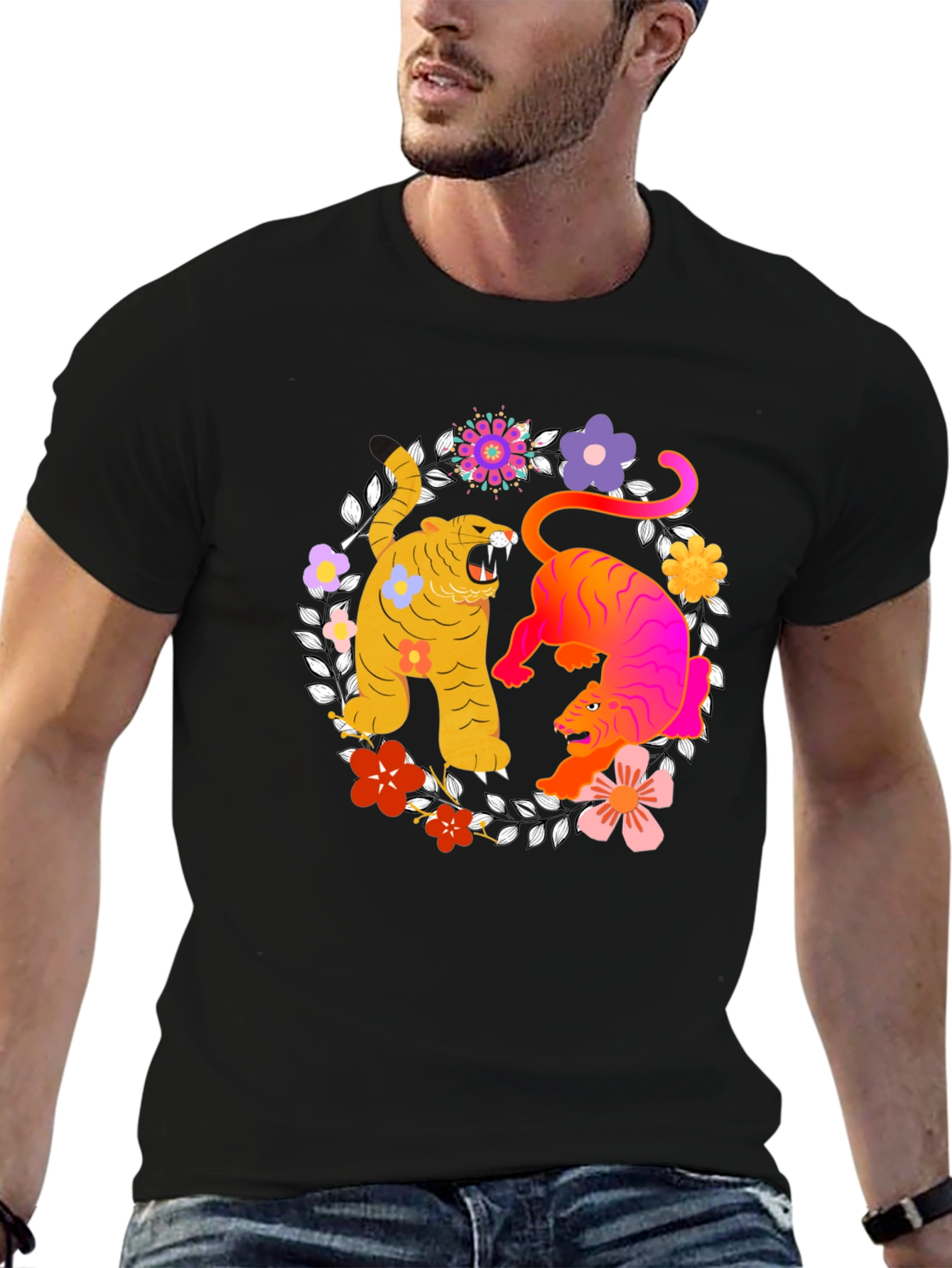 Tiger Floral Graphic Tee - Stylish Unisex Shirt