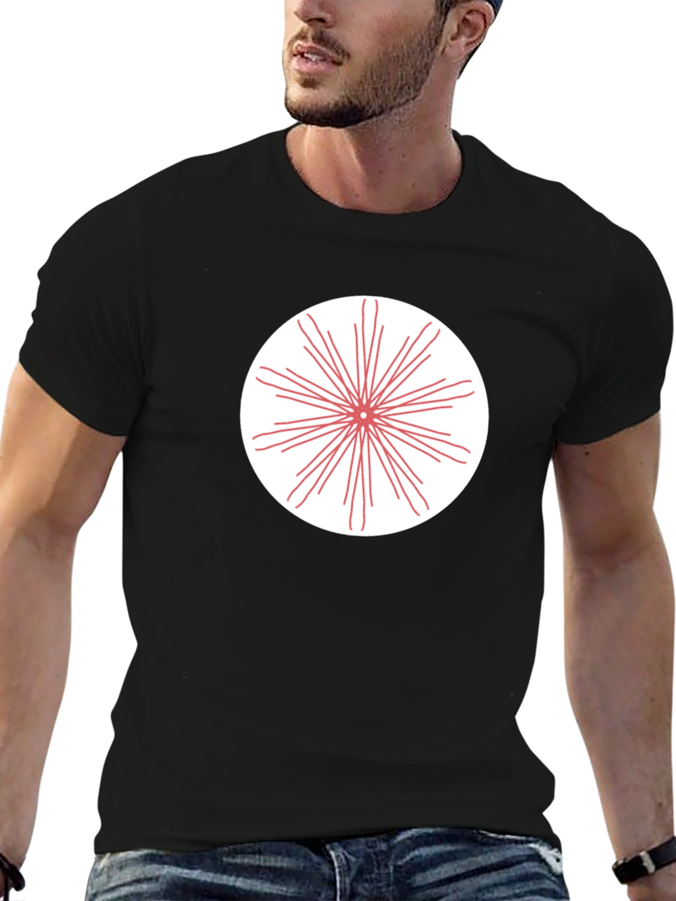 Black T-Shirt with Radial Burst Graphic
