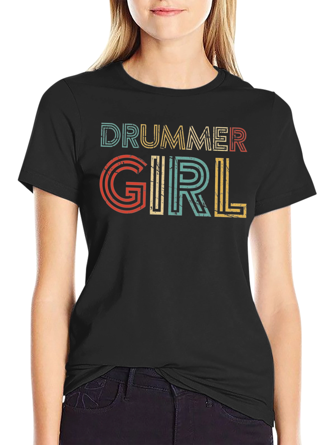 Drummer Girl Retro Style Tee