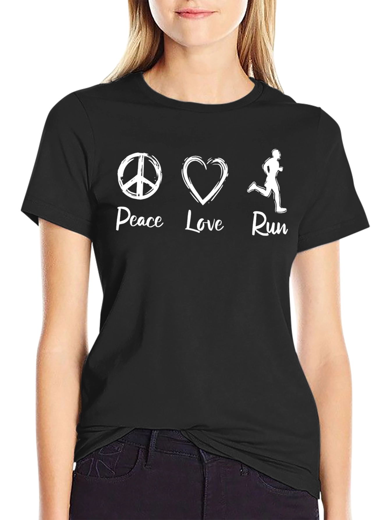 Peace Love Run T-Shirt - Black Graphic Tee