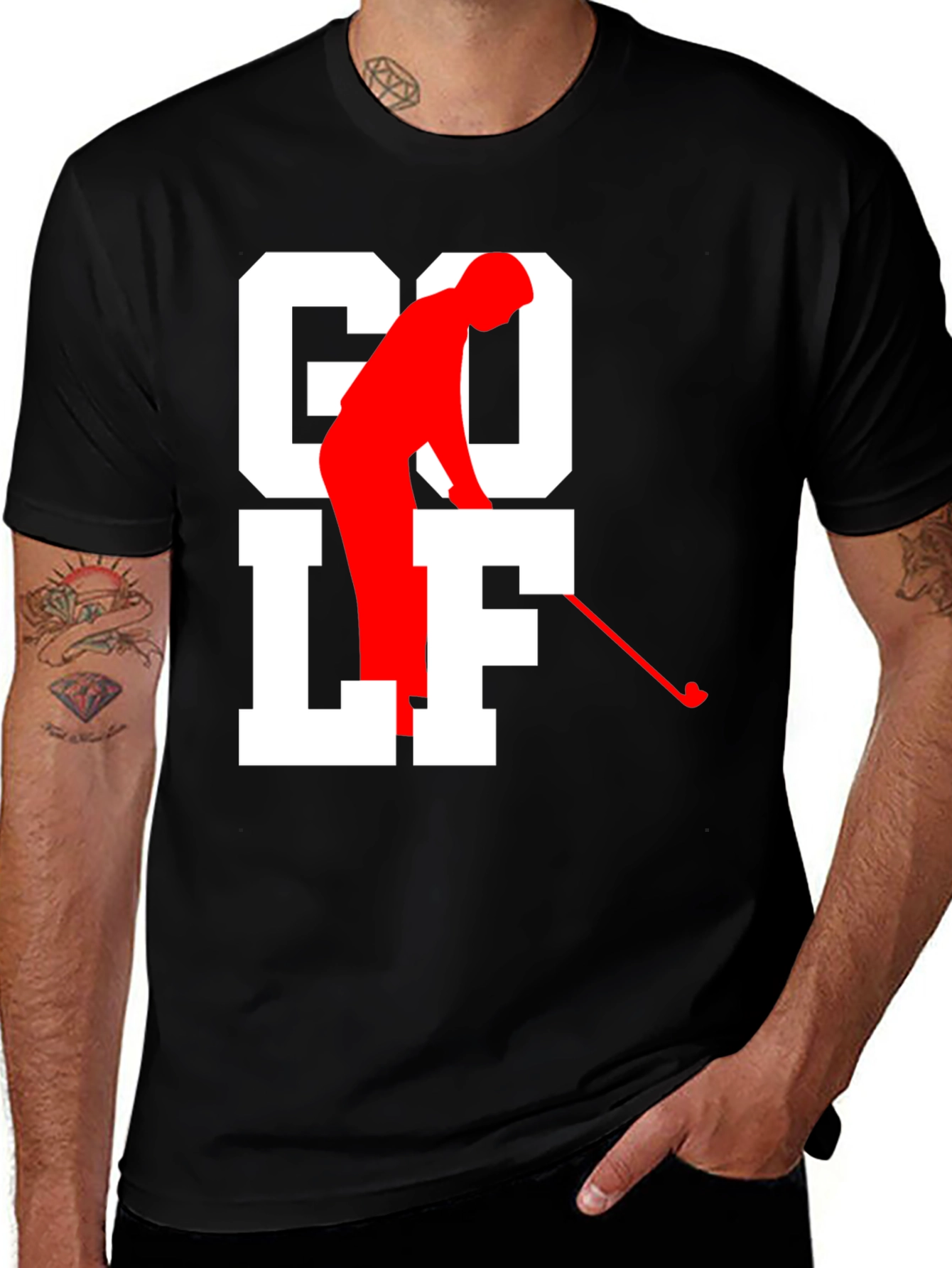 Golf Tee Black T-shirt - Golfer Silhouette