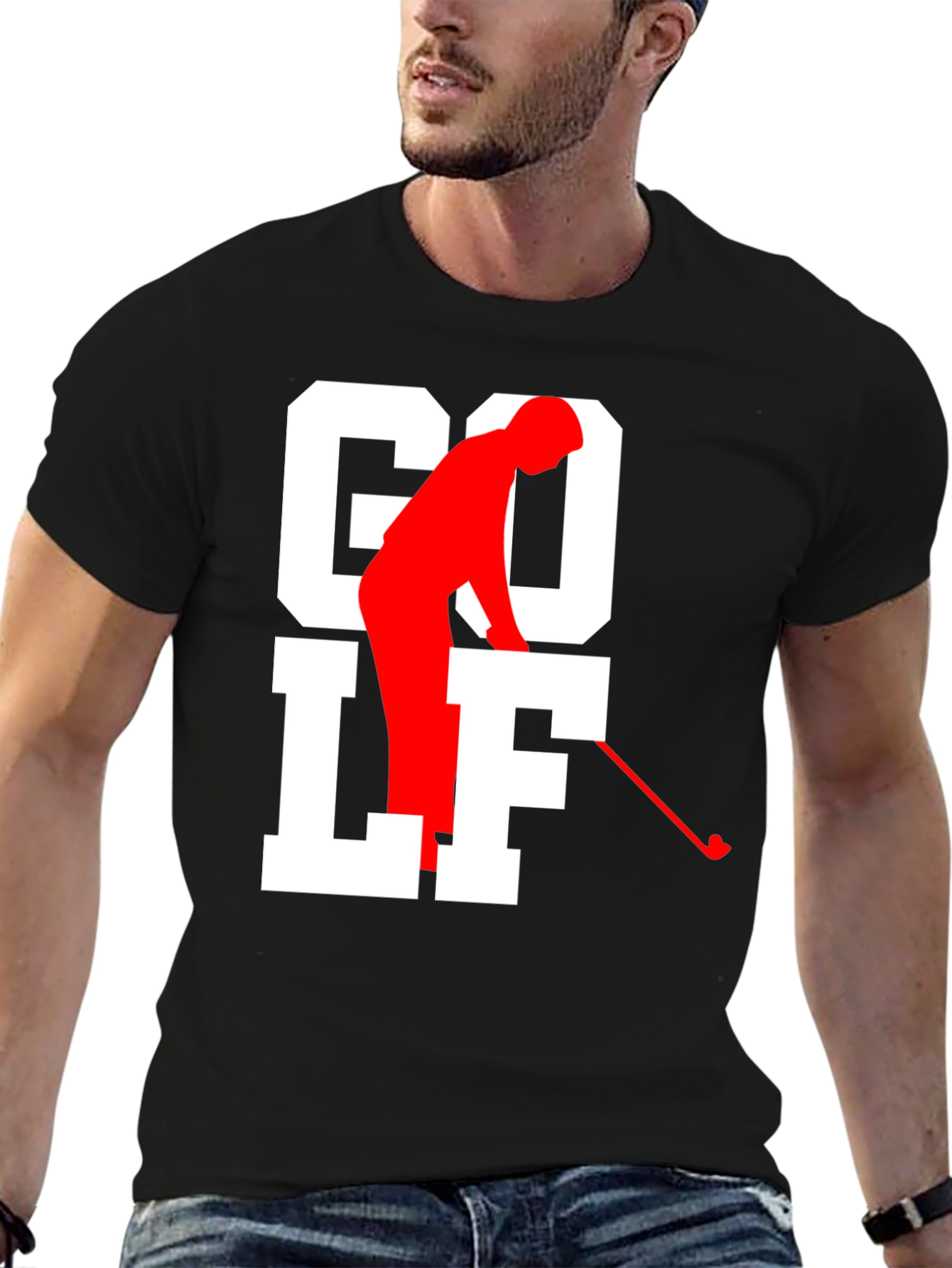 Golf Tee Black T-shirt - Golfer Silhouette
