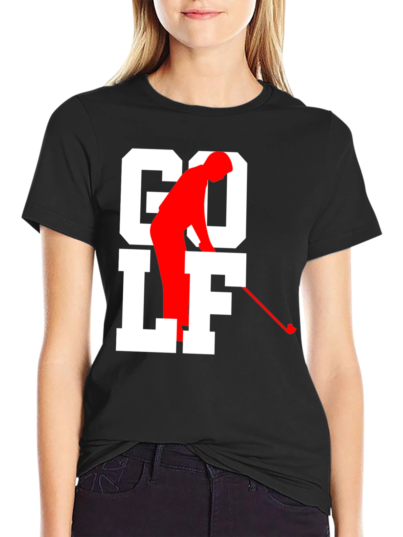 Golf Tee Black T-shirt - Golfer Silhouette