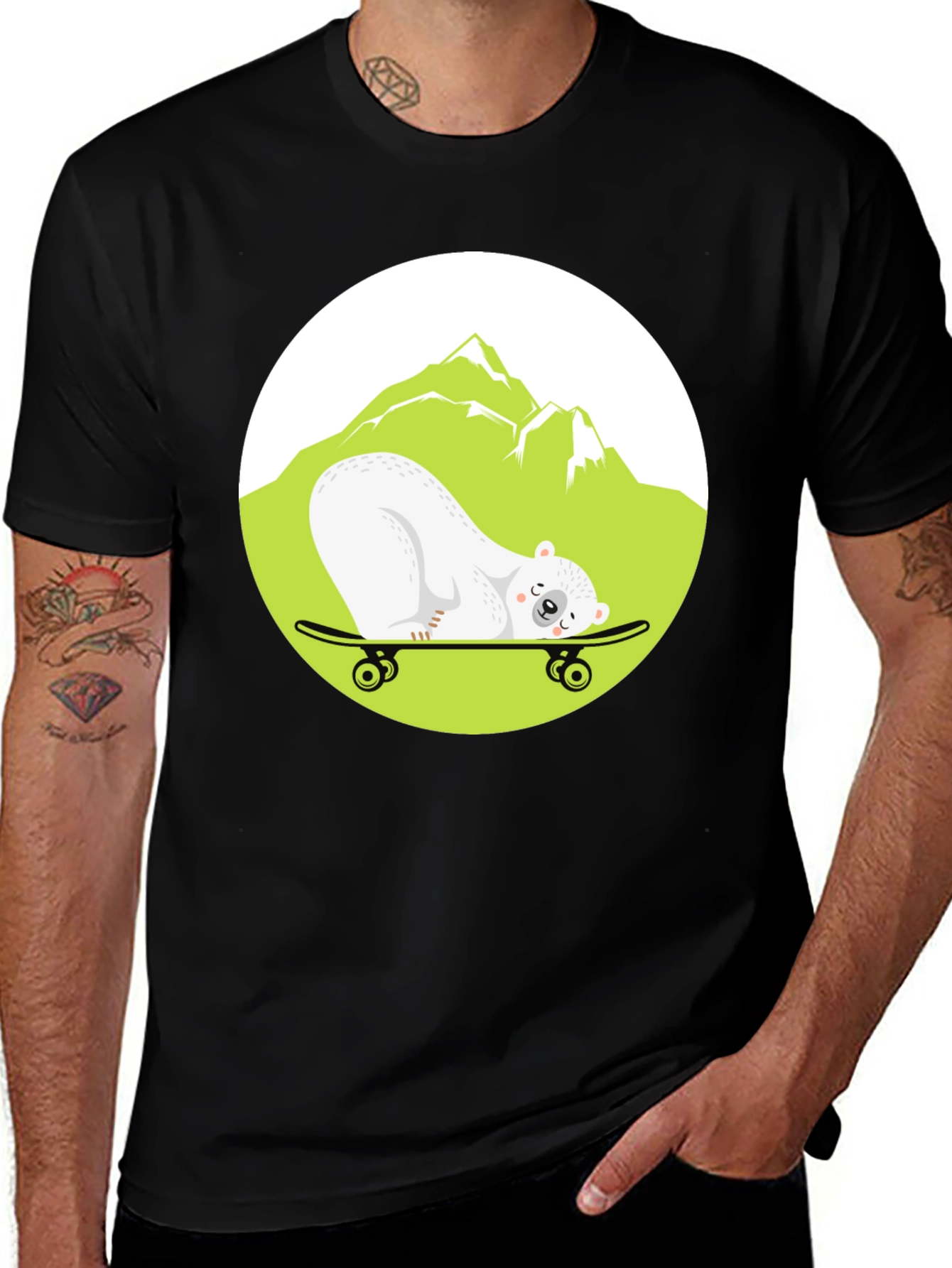 Cool Bear Skateboarder Graphic Tee - Black