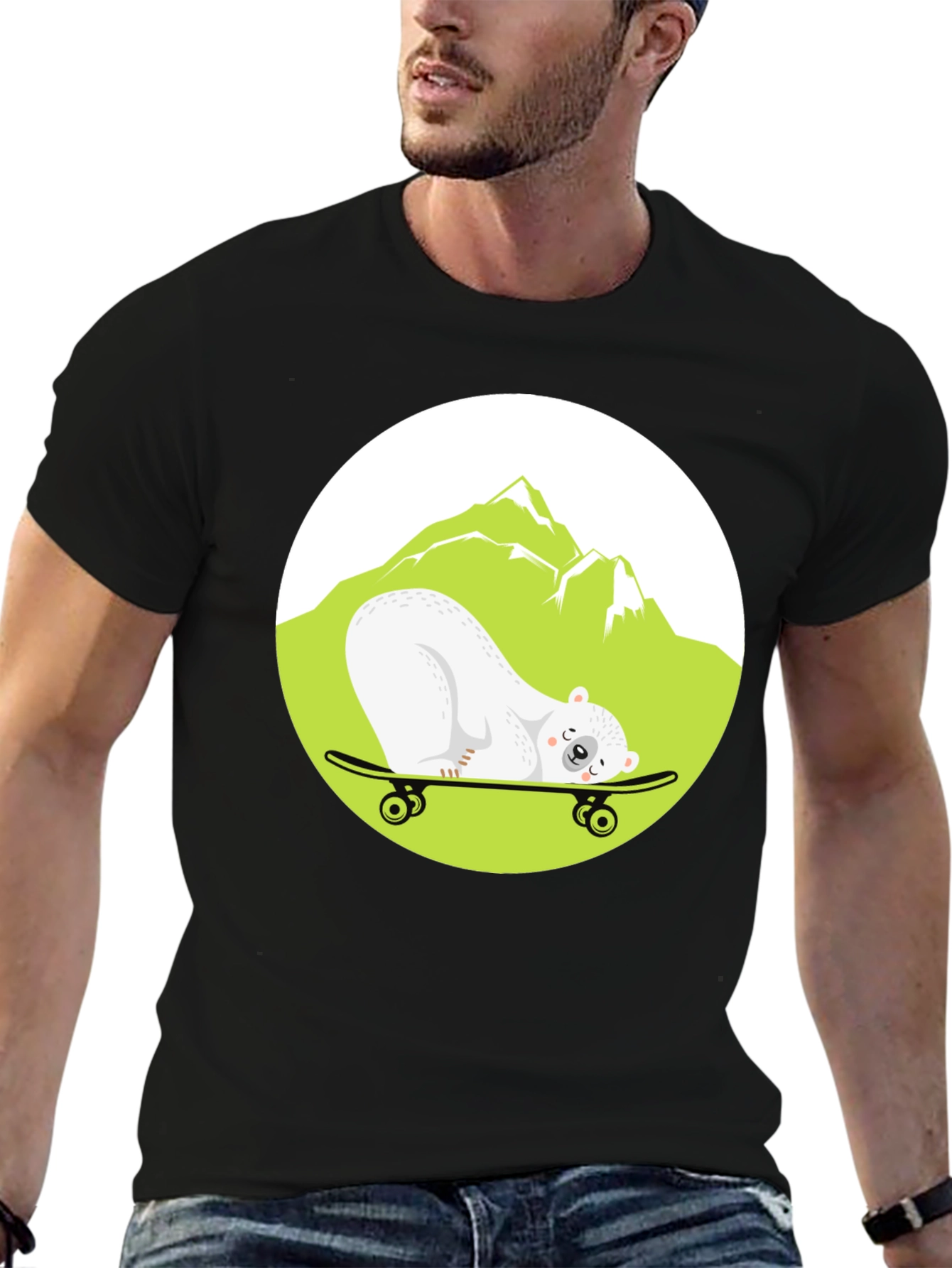 Cool Bear Skateboarder Graphic Tee - Black