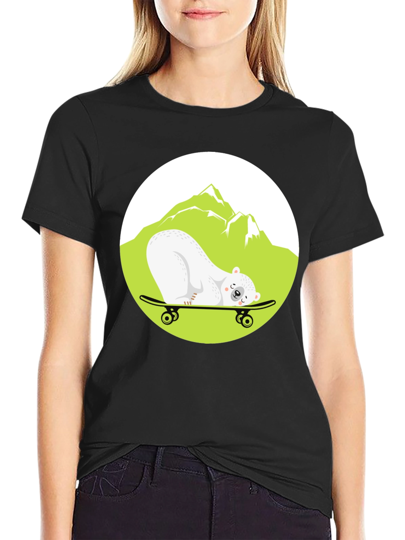 Cool Bear Skateboarder Graphic Tee - Black