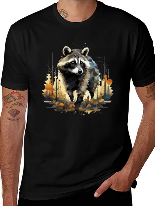 Geometric Raccoon Black T-Shirt