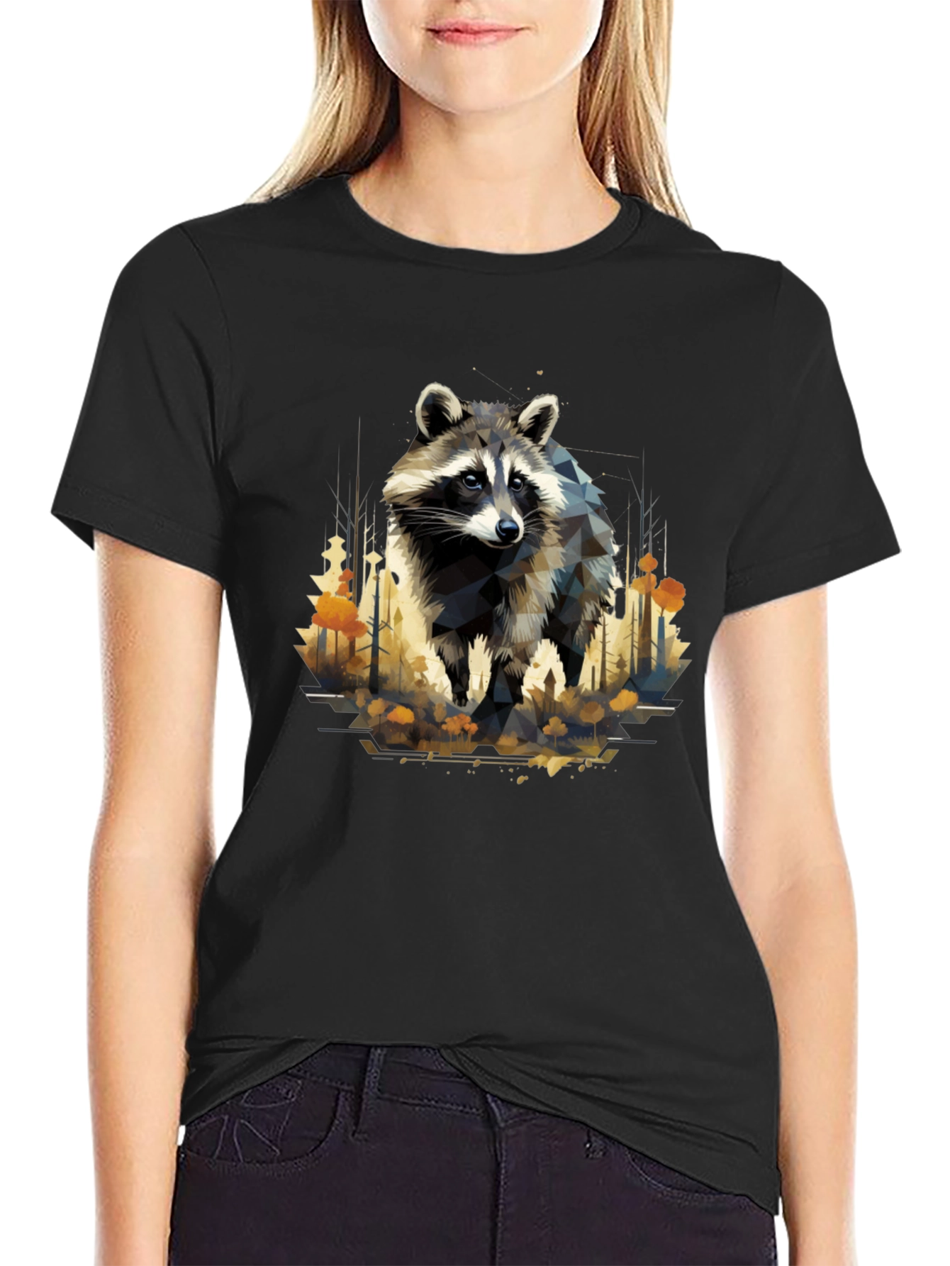 Geometric Raccoon Black T-Shirt