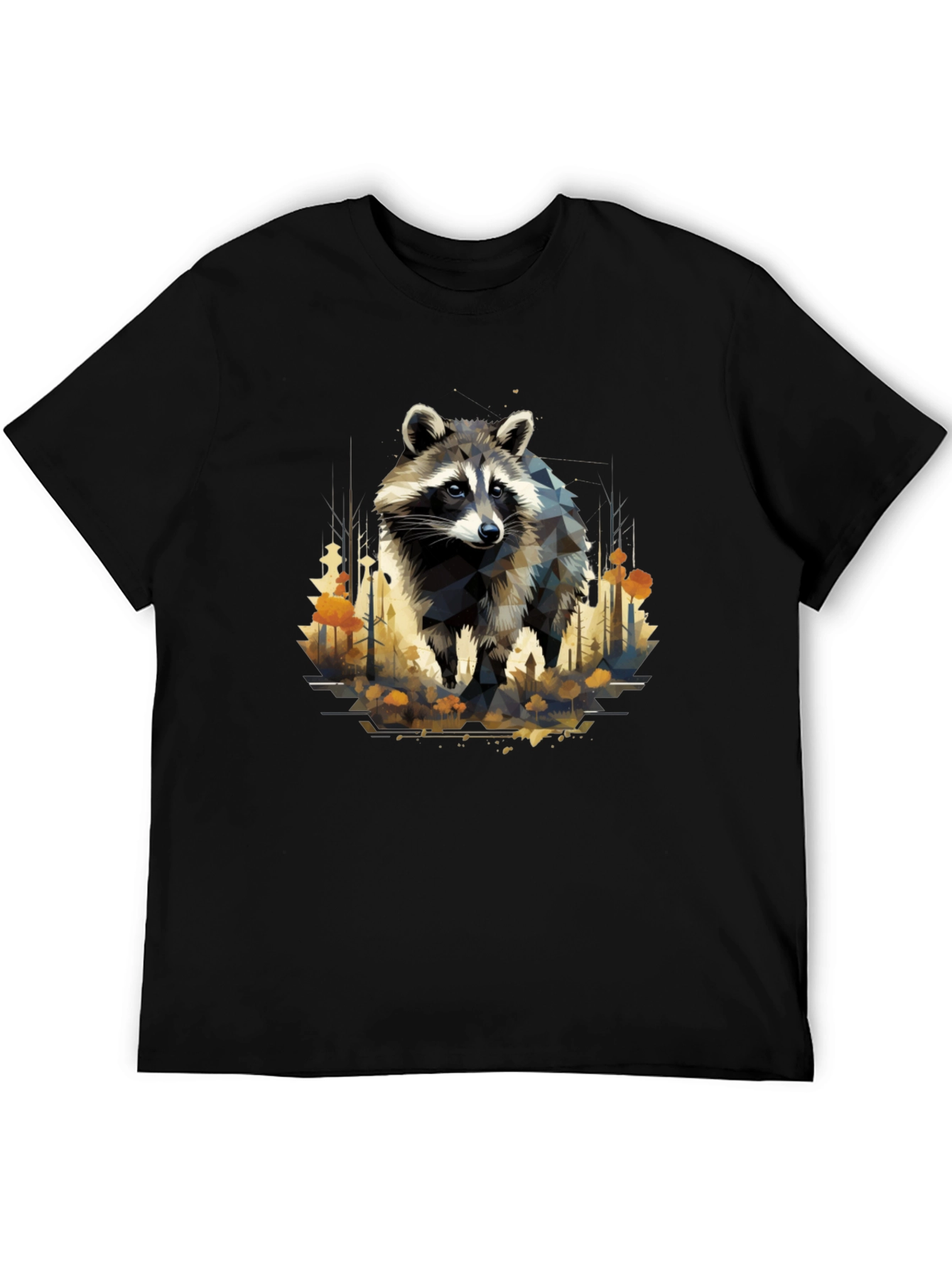 Geometric Raccoon Black T-Shirt