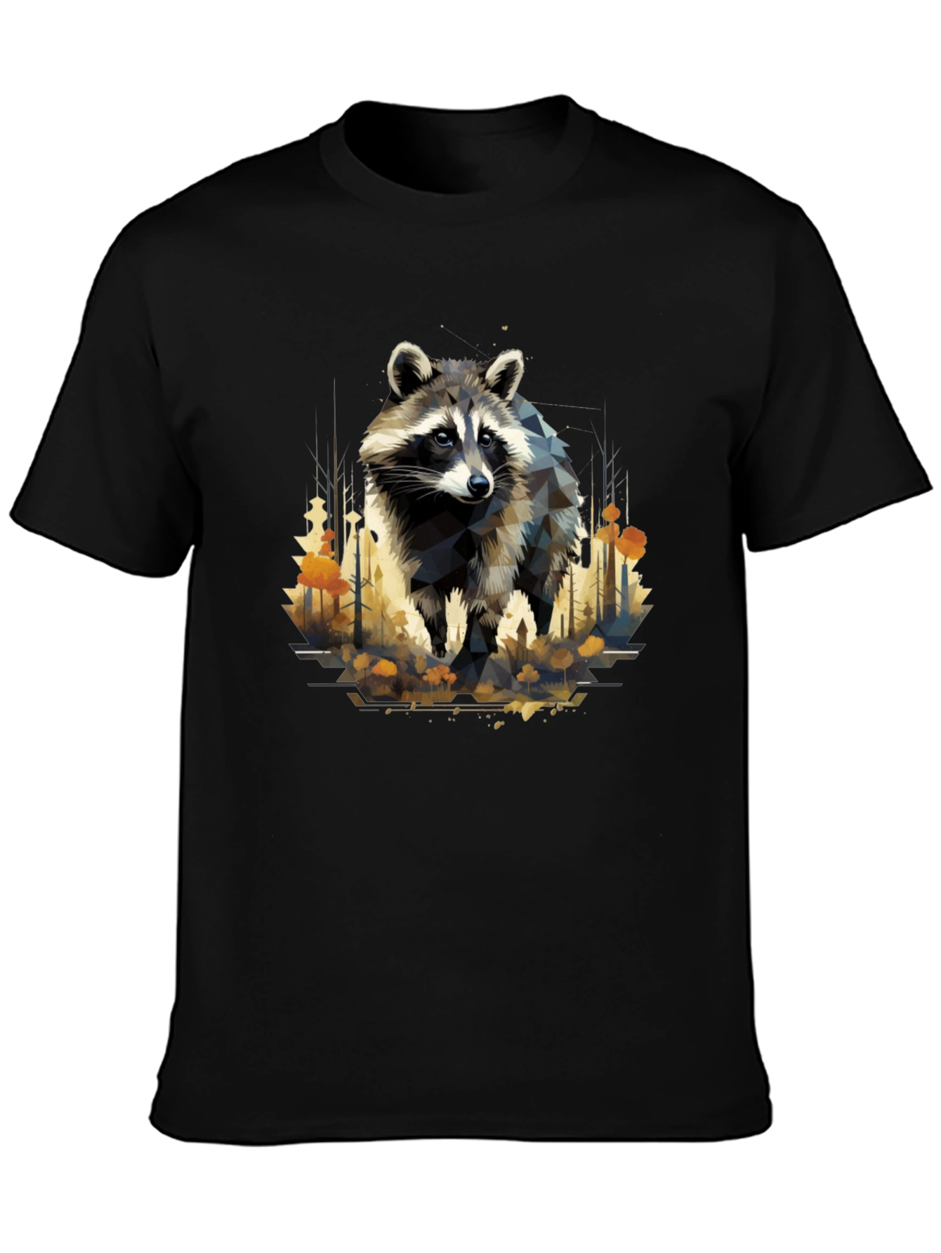 Geometric Raccoon Black T-Shirt