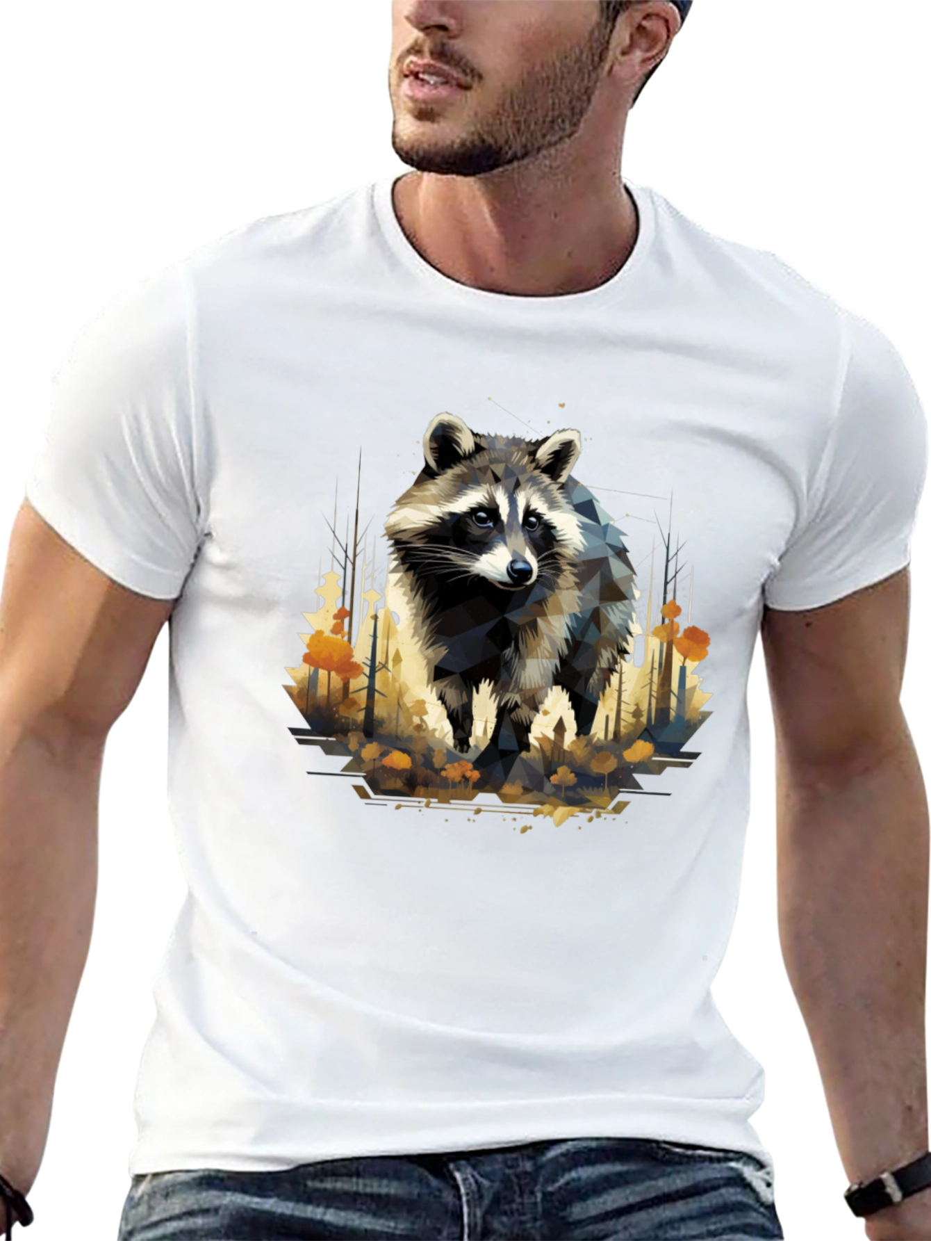 Geometric Raccoon Black T-Shirt