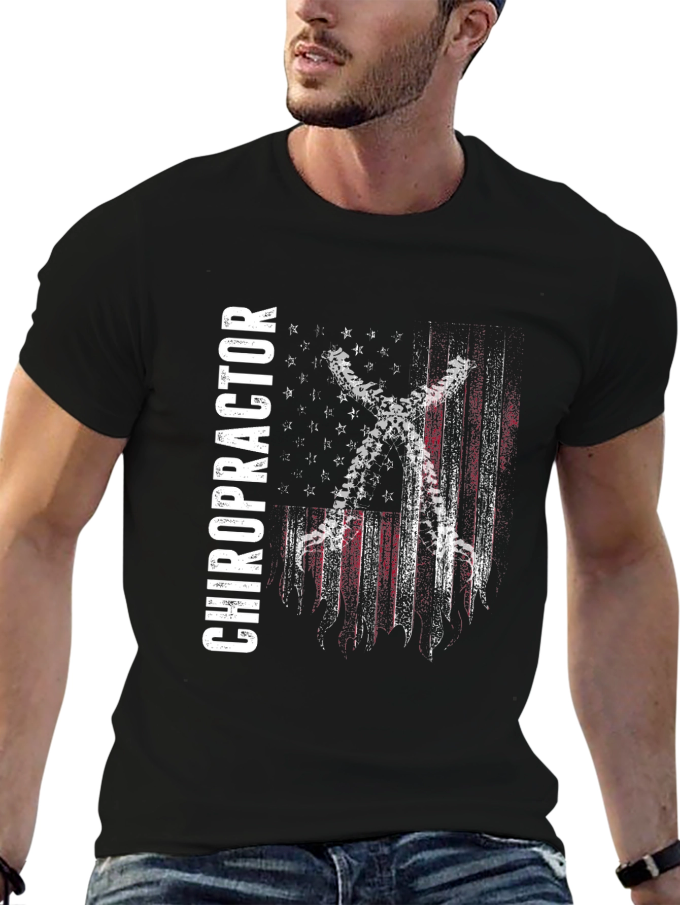 Chiropractor American Flag T-Shirt - Black