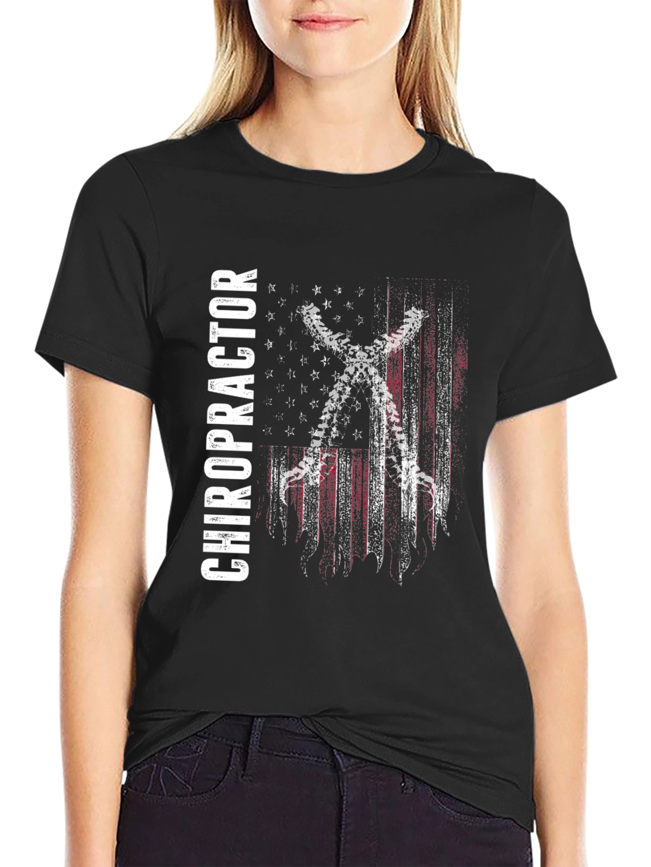 Chiropractor American Flag T-Shirt - Black