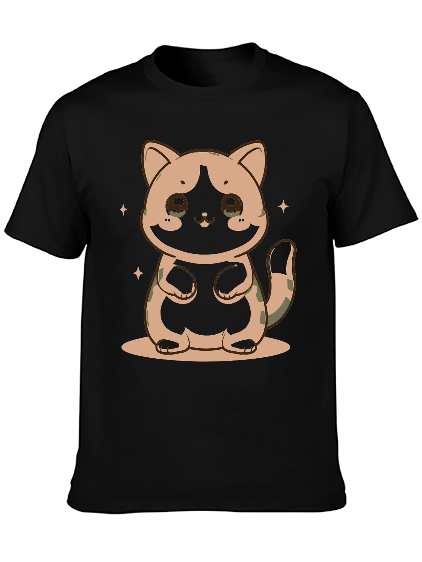 Cute Cat Graphic Print Black T-Shirt
