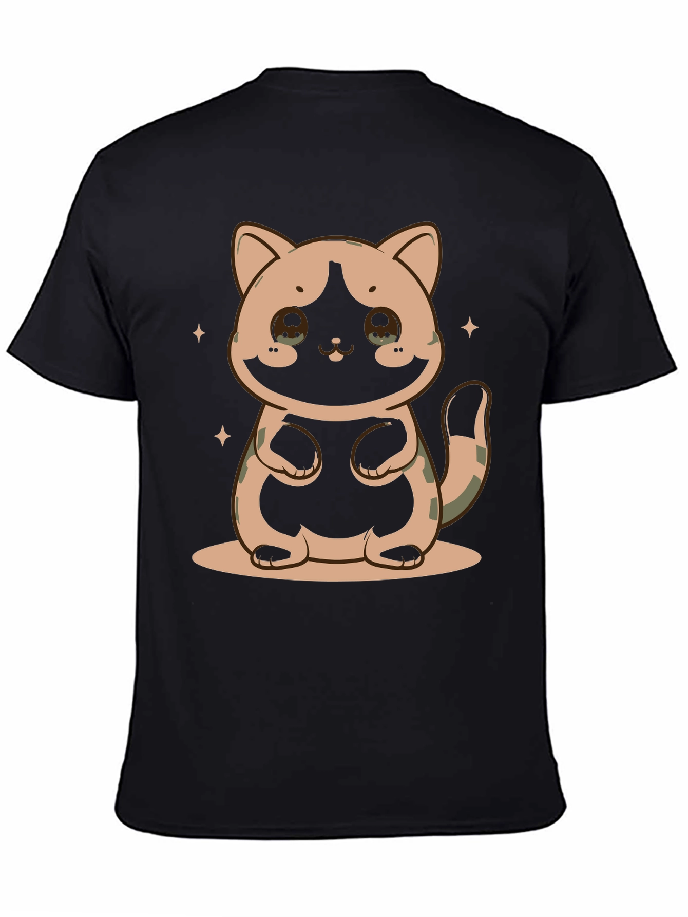 Cute Cat Graphic Print Black T-Shirt