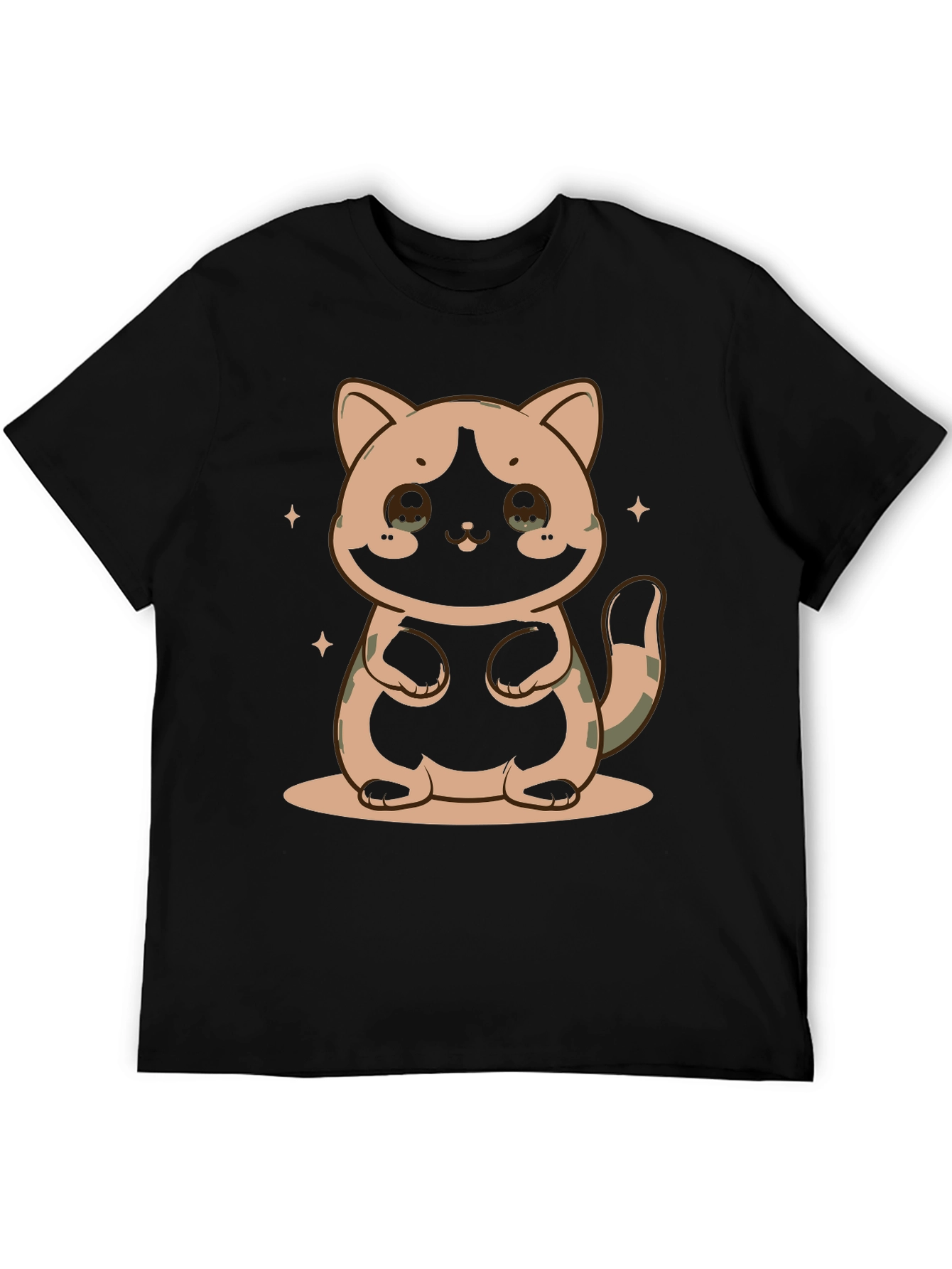 Cute Cat Graphic Print Black T-Shirt