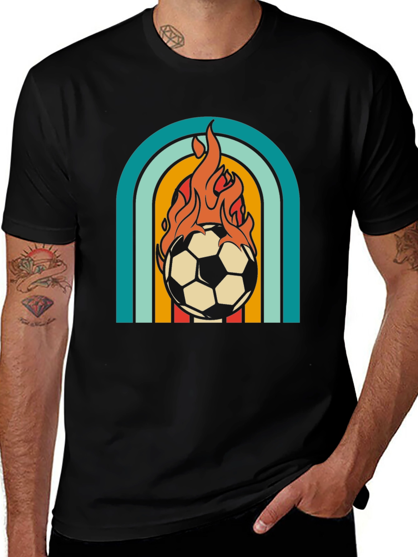 Retro Flaming Soccer Ball Graphic Tee