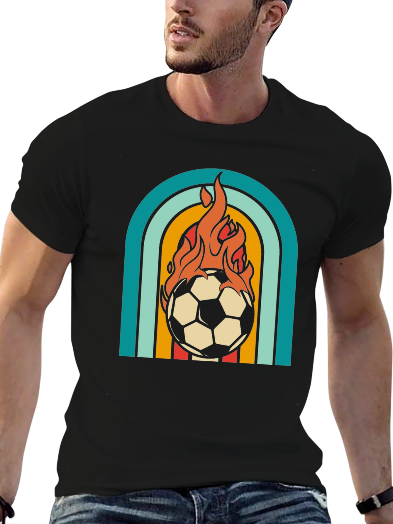 Retro Flaming Soccer Ball Graphic Tee