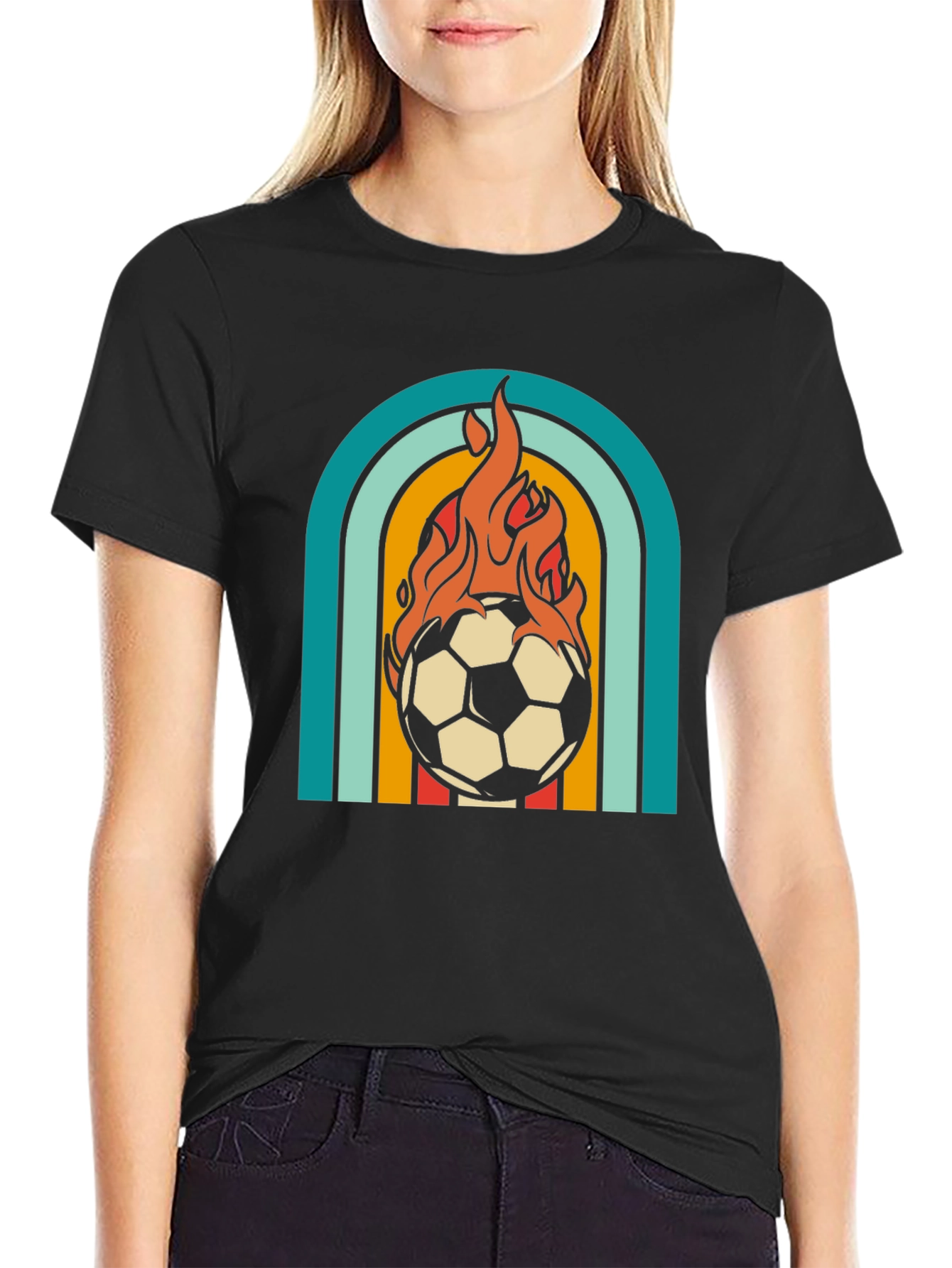 Retro Flaming Soccer Ball Graphic Tee