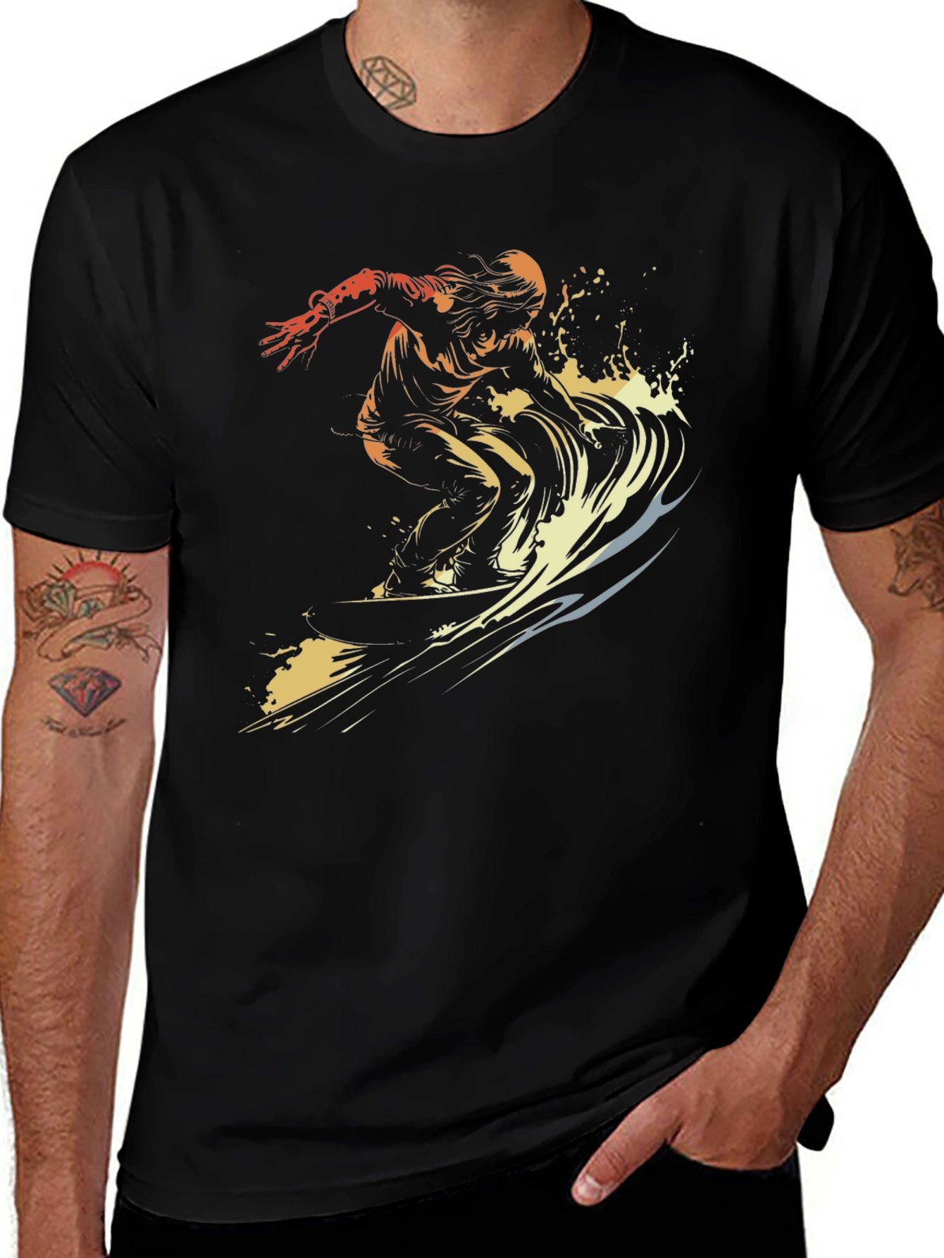 Surfer Graphic T-Shirt - Black Cotton Tee
