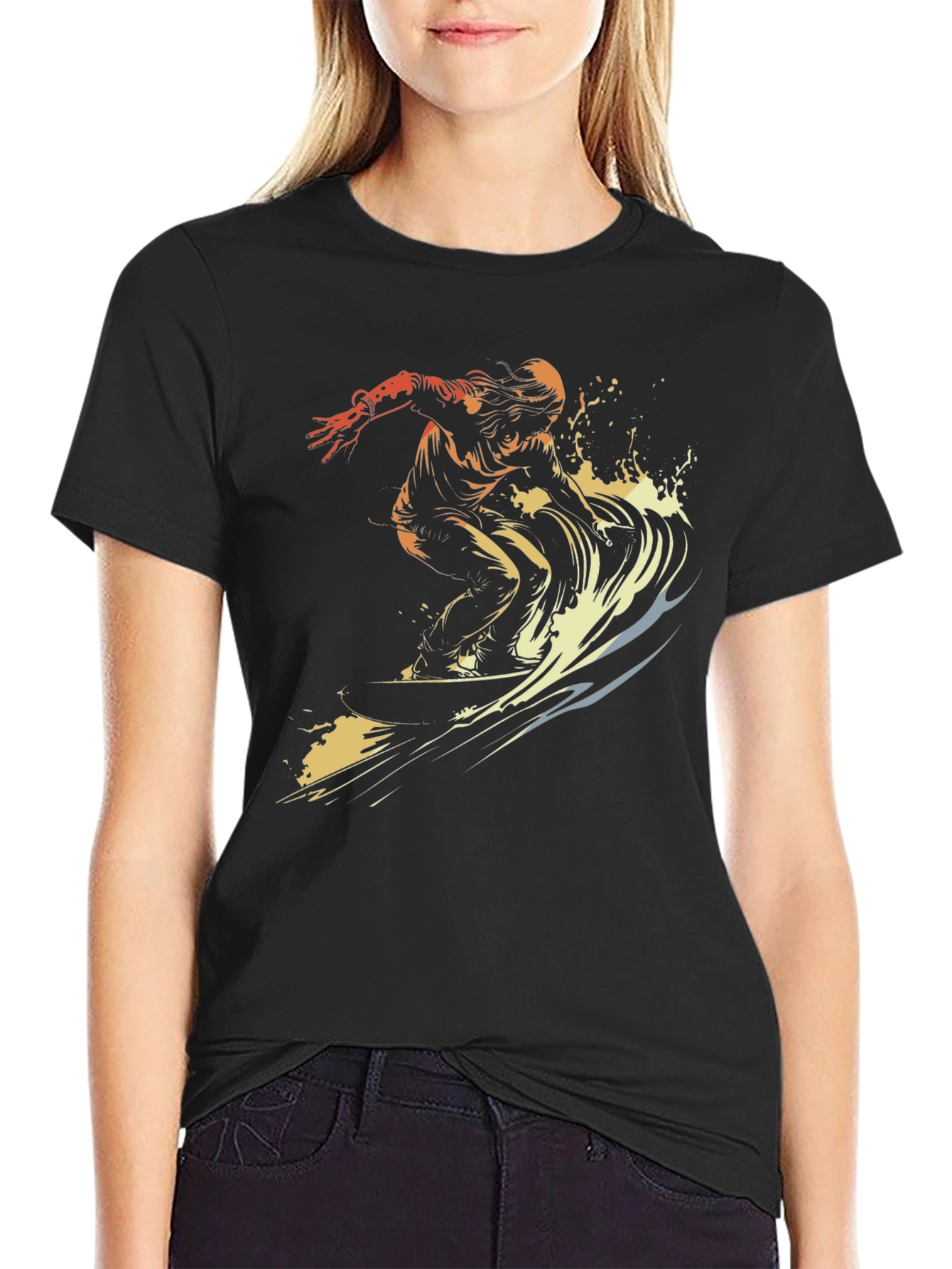 Surfer Graphic T-Shirt - Black Cotton Tee