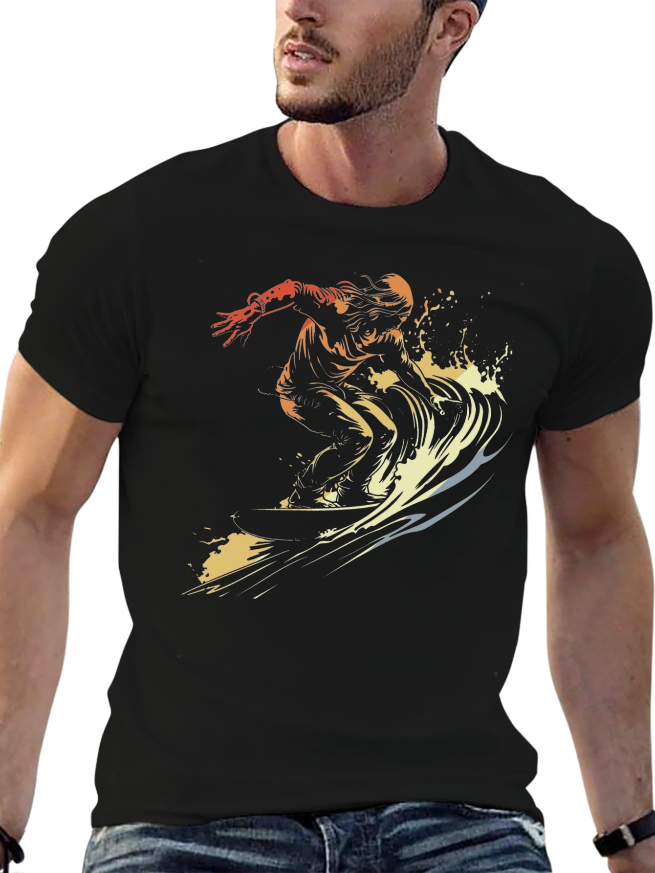 Surfer Graphic T-Shirt - Black Cotton Tee
