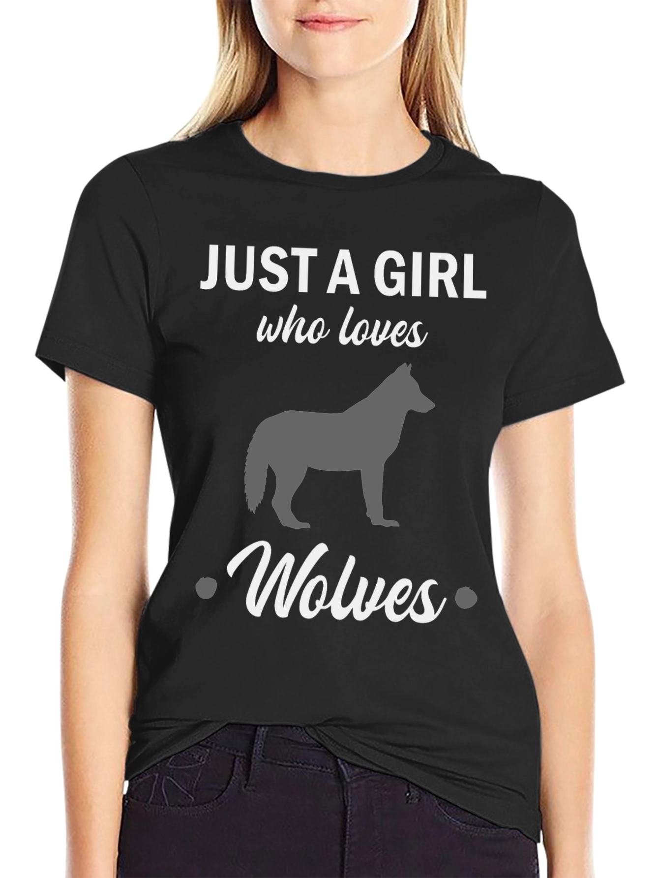 Just a Girl Who Loves Wolves Black T-Shirt