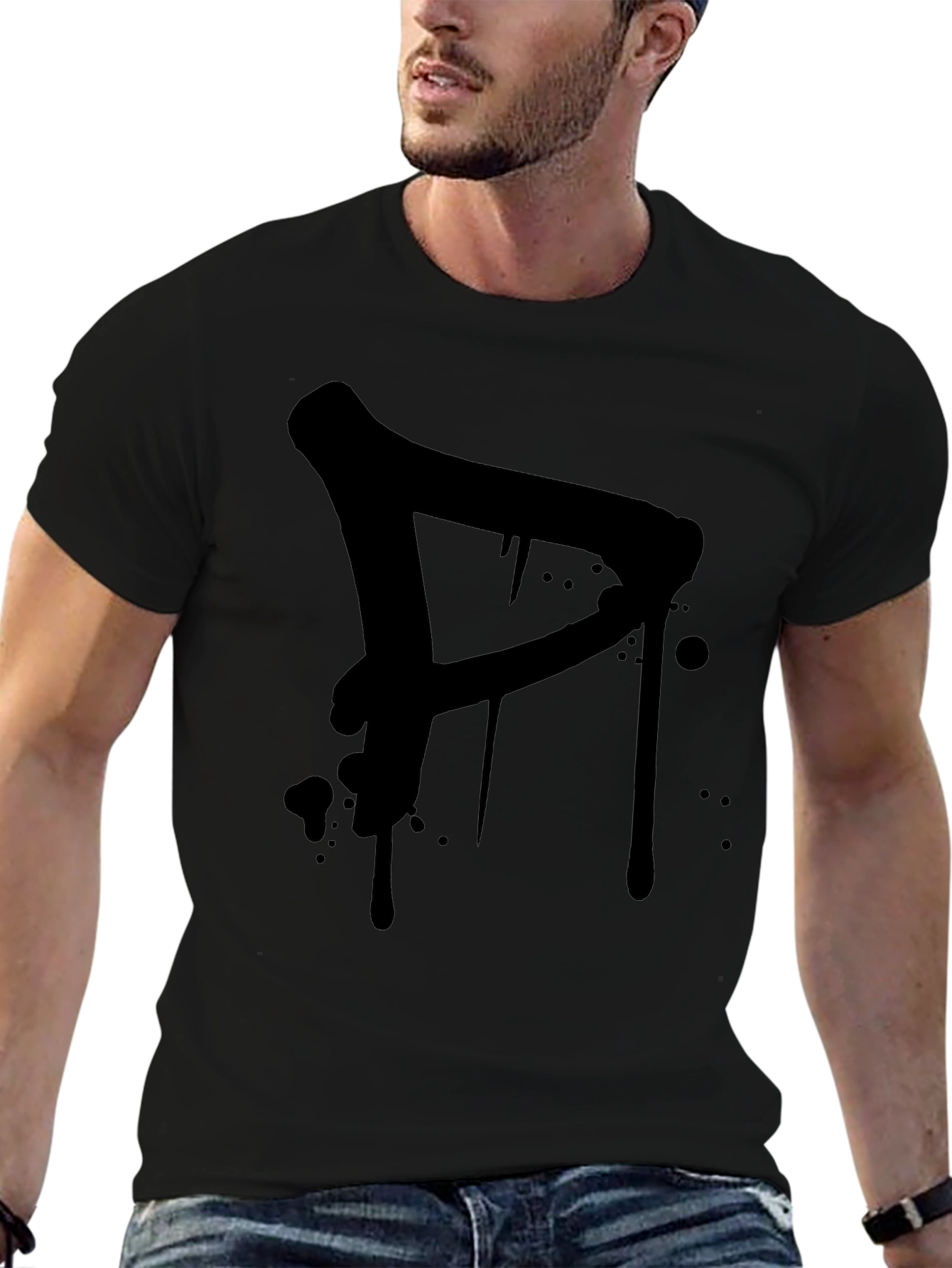 Mens Black T-Shirt with Graffiti Style Letter