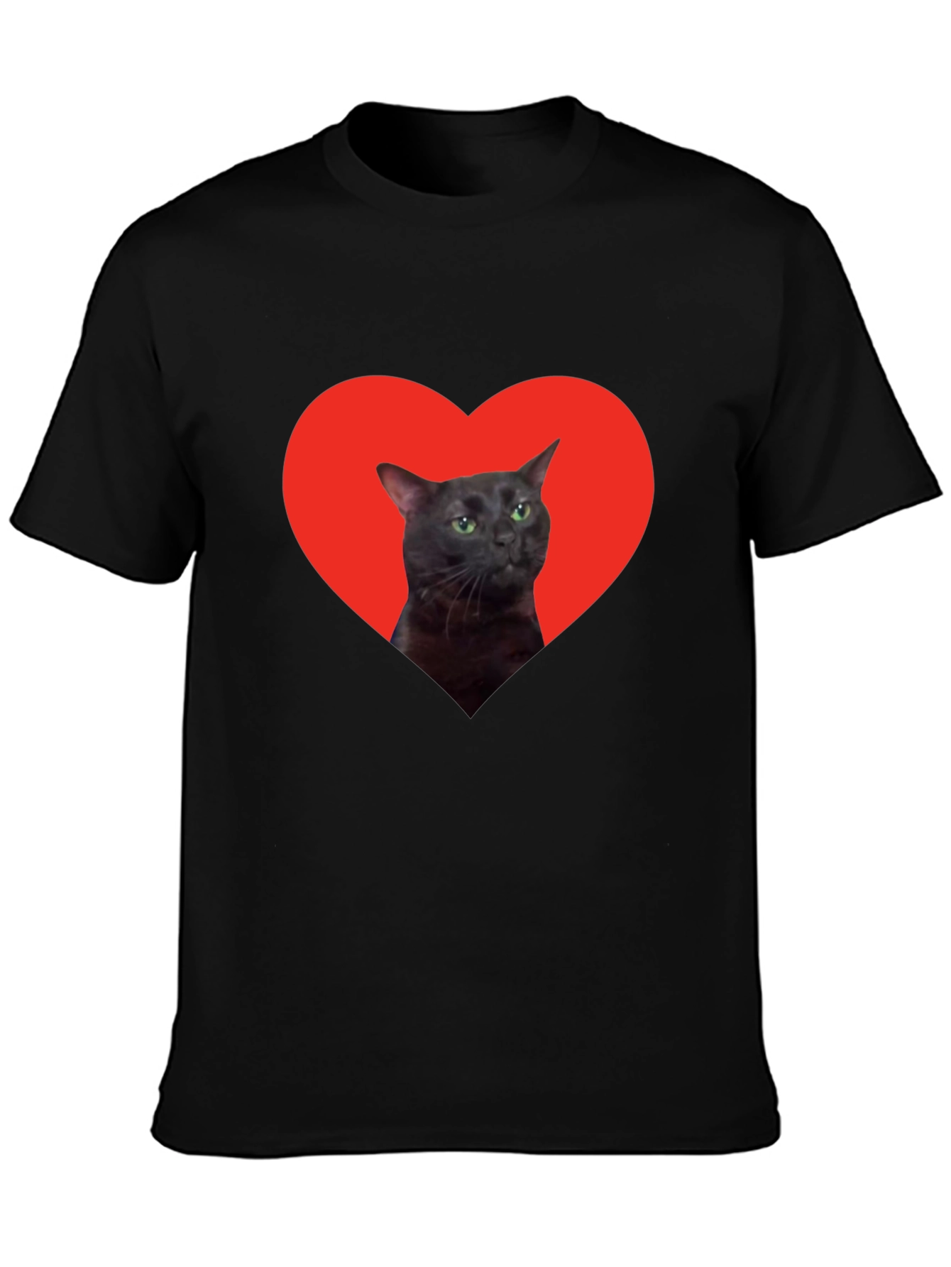 Cat Heart Graphic Tee - Black Cotton T-Shirt