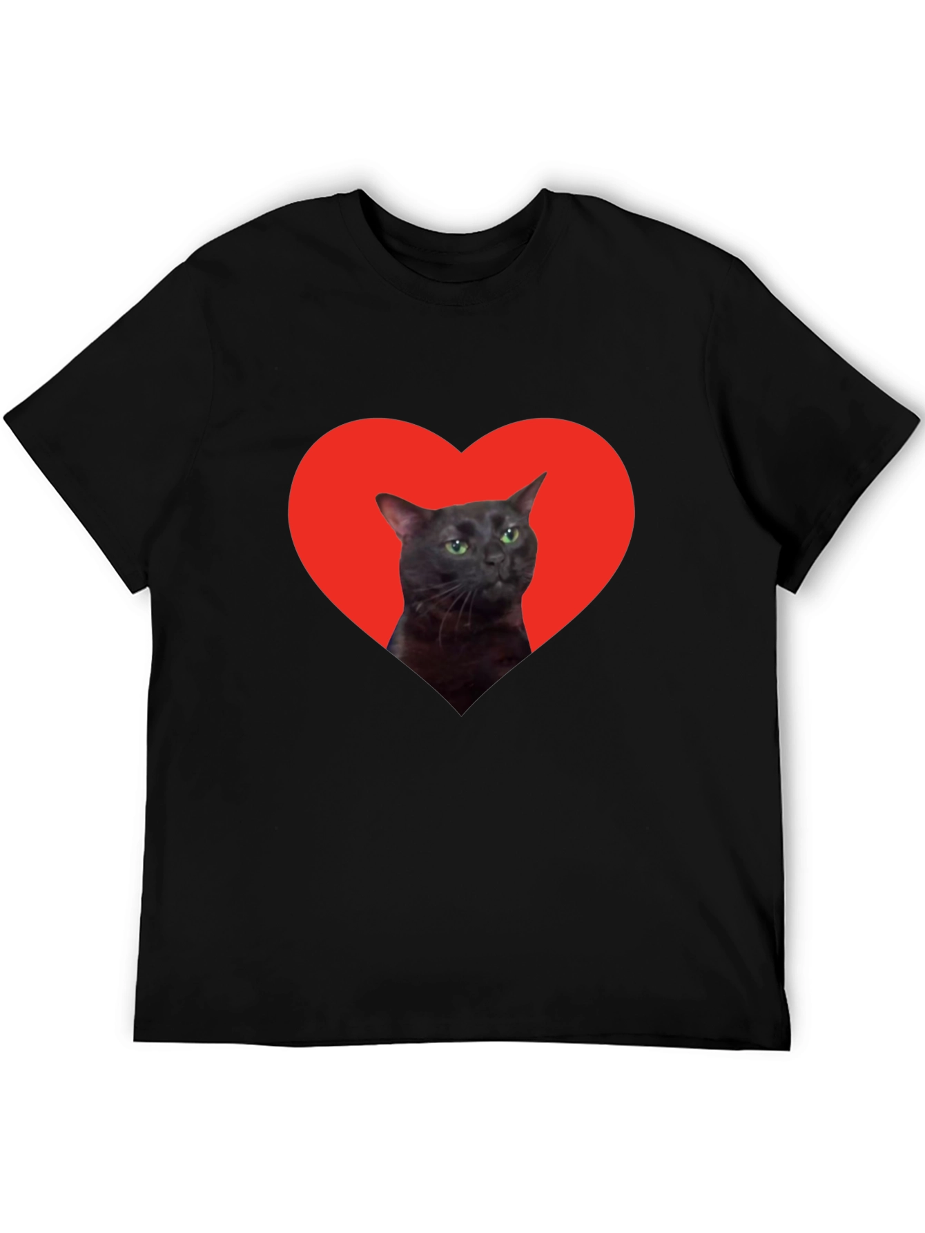 Cat Heart Graphic Tee - Black Cotton T-Shirt